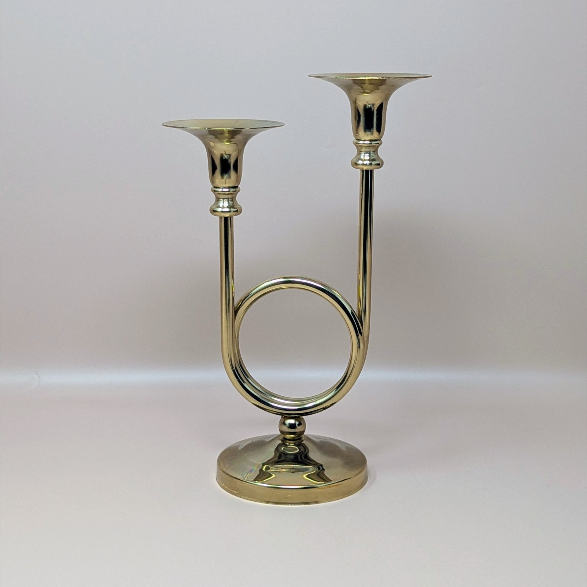 1980s Gold Horn Taper Candle Holder