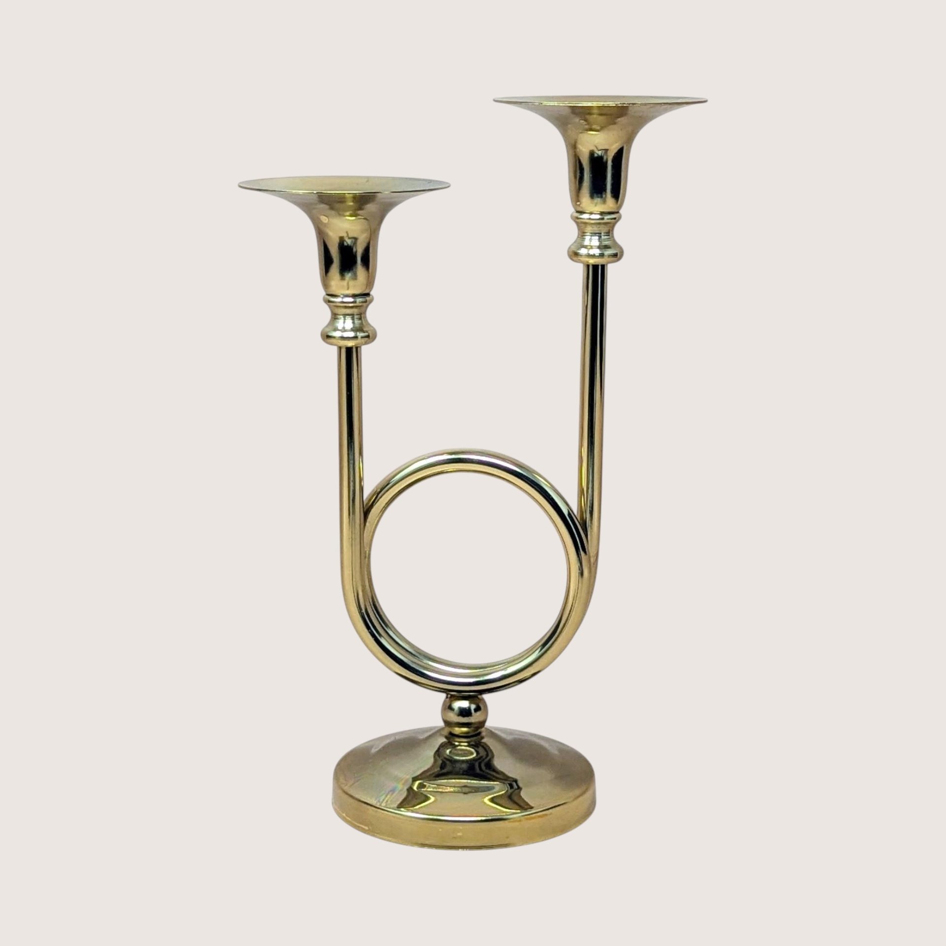 1980s Gold Tone Horn Taper Candle Holder
