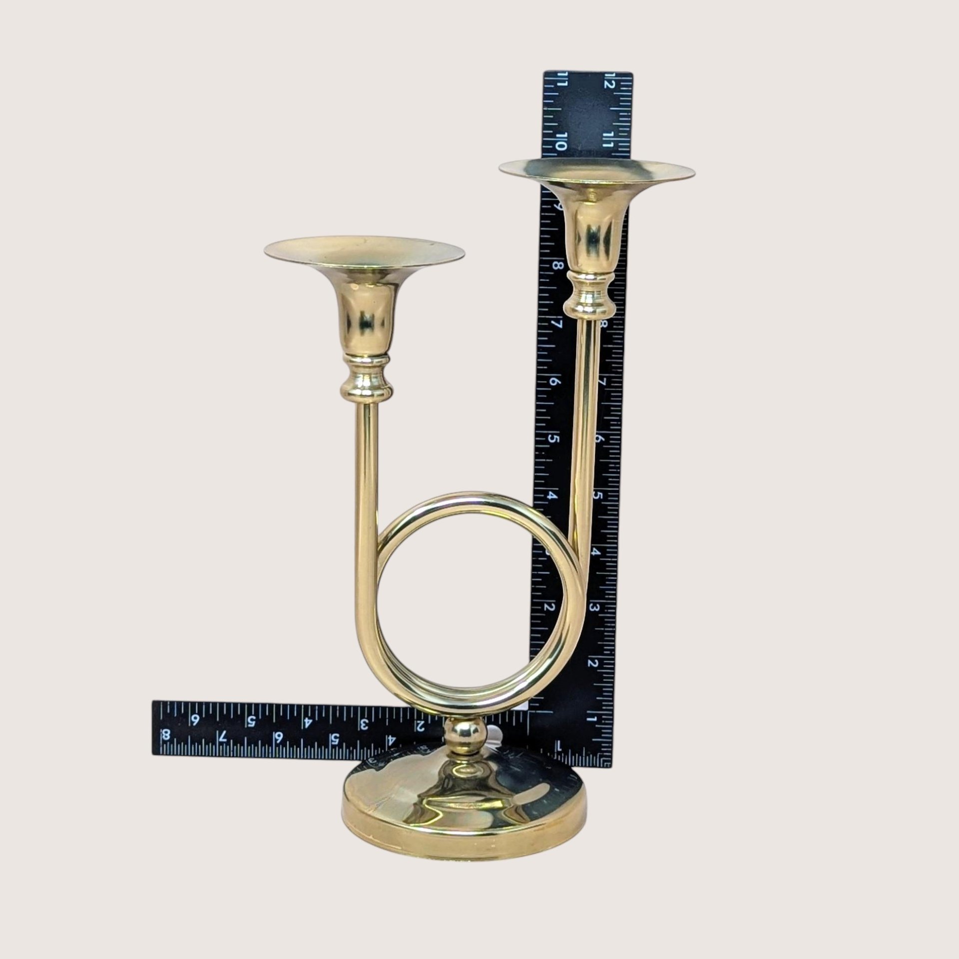 1980s Gold Tone Horn Taper Candle Holder