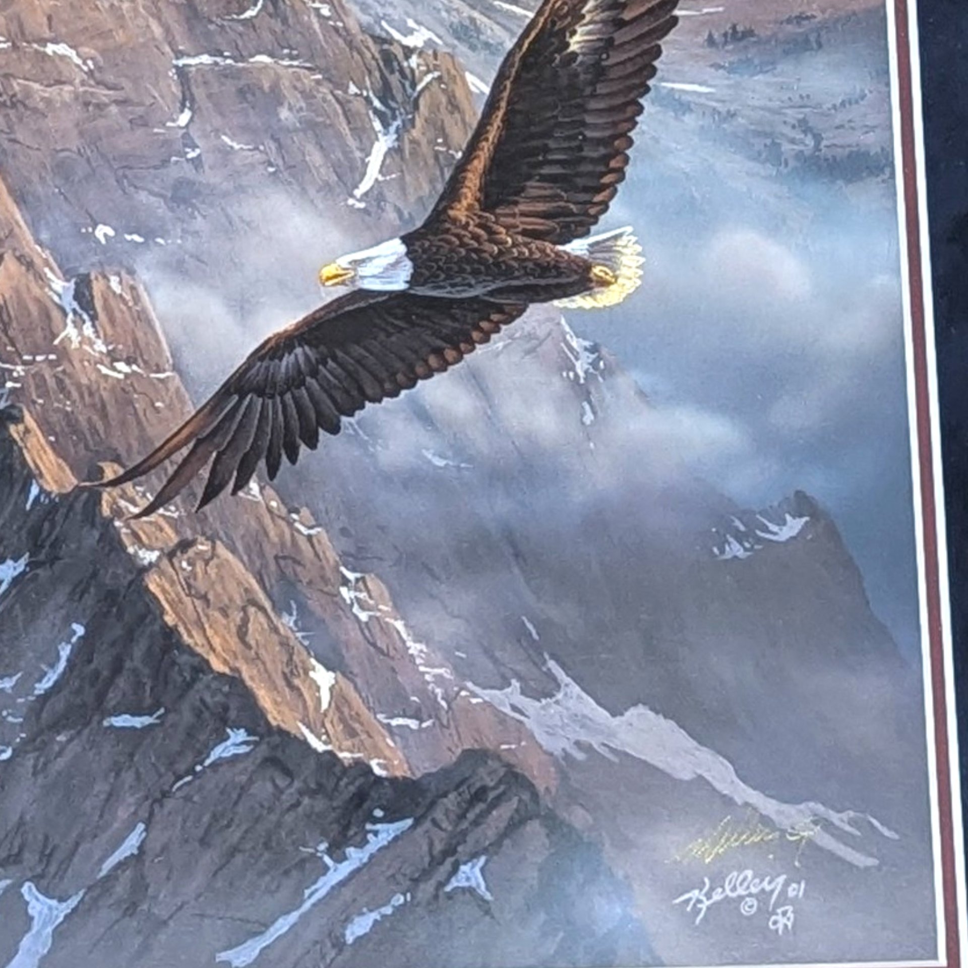 1989 Rick Kelley On Freedoms Wing Framed Eagle Mountain Print