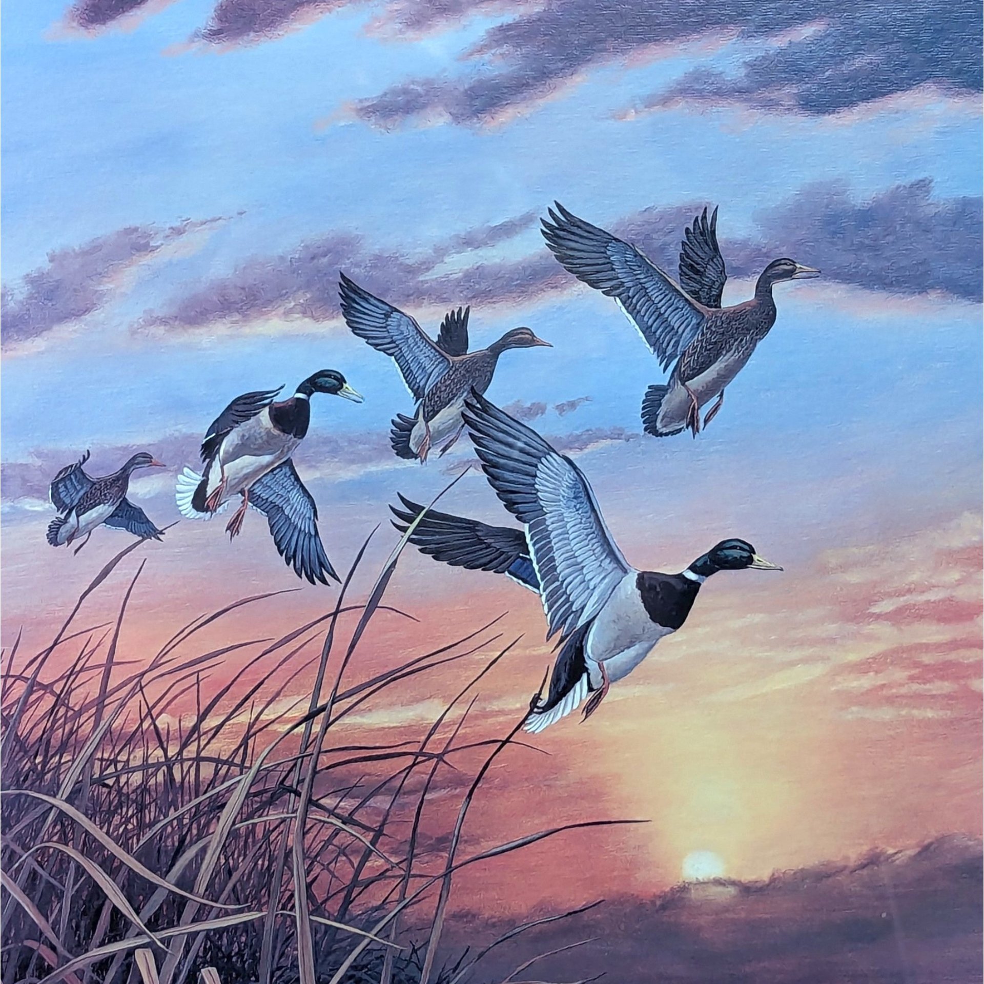 1980s Rhynard Klingbeil Mallards at Sunset Framed Signed Numbered Print