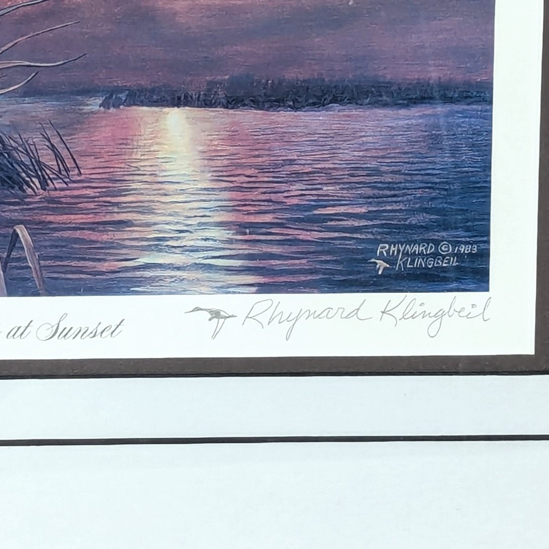 1980s Rhynard Klingbeil Mallards at Sunset Framed Signed Numbered Print
