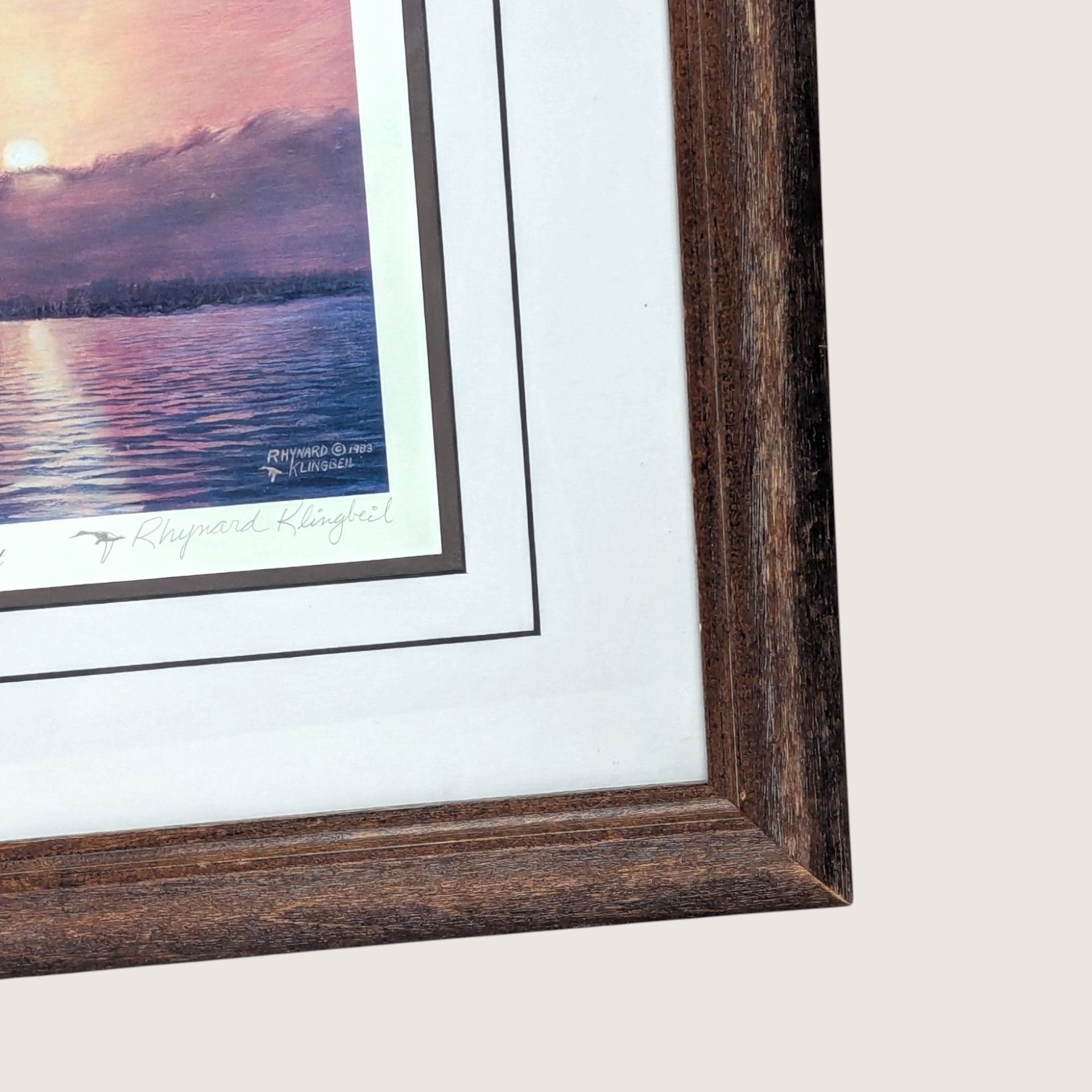 1980s Rhynard Klingbeil Mallards at Sunset Framed Signed Numbered Print