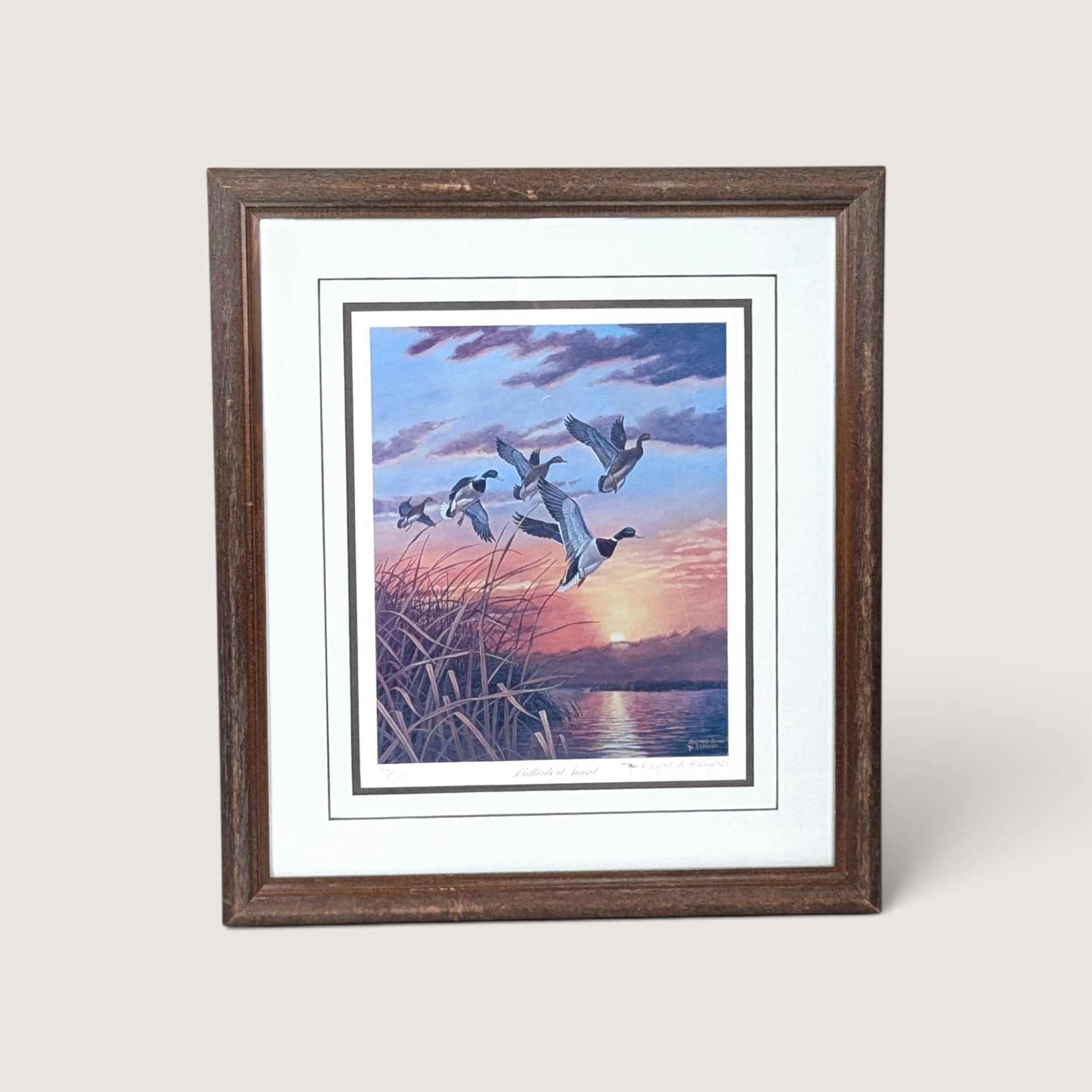 1980s Rhynard Klingbeil Mallards at Sunset Framed Signed Numbered Print