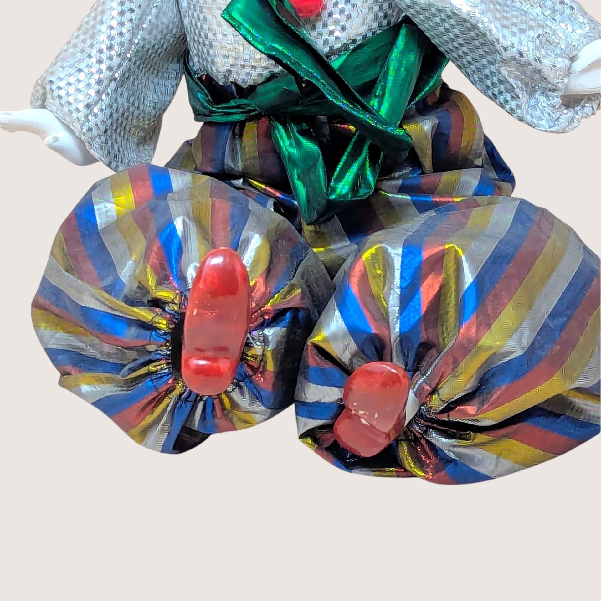 1980s Porcelain Head Posable Colorful Clown Doll