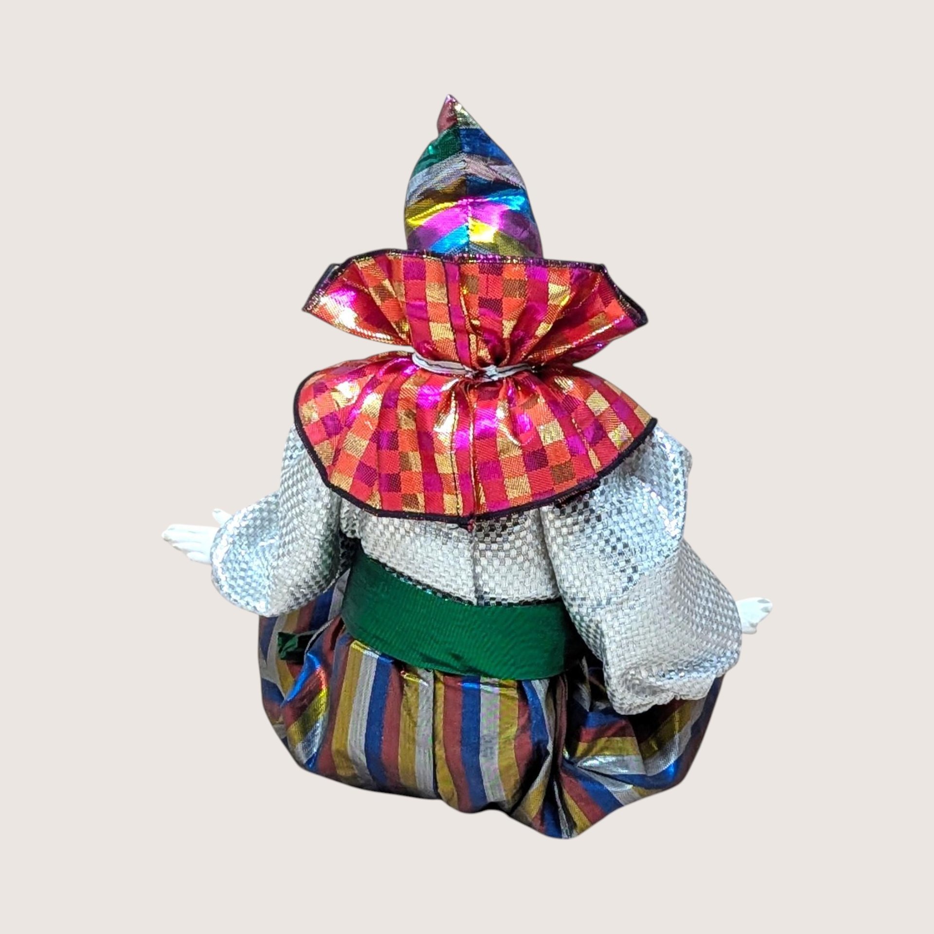 1980s Porcelain Head Posable Colorful Clown Doll