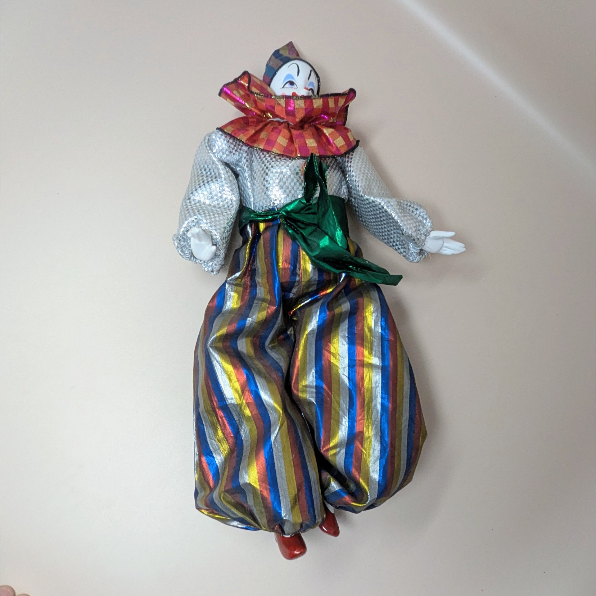 1980s Porcelain Head Posable Colorful Clown Doll