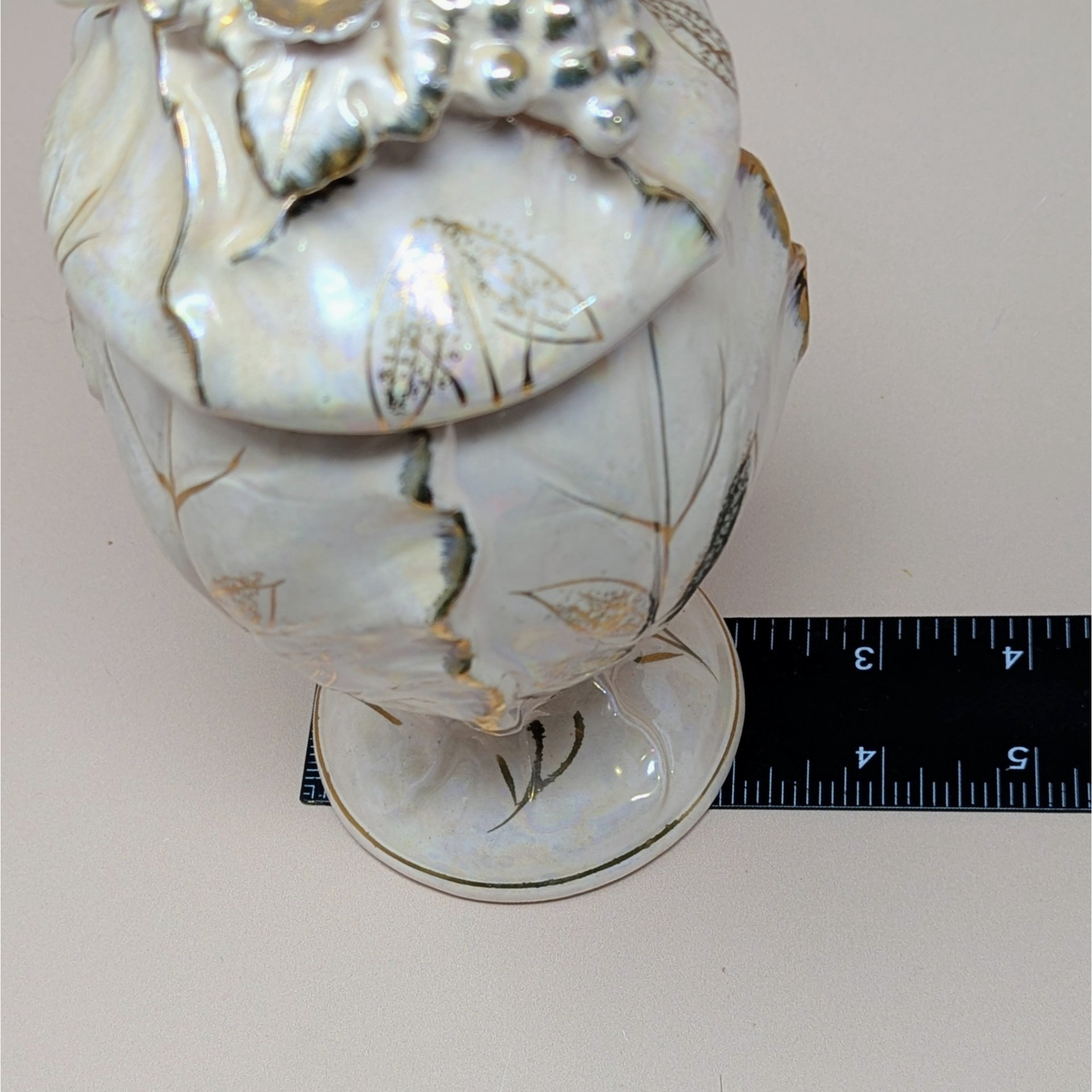 1960s Ceramic Iridescent Pink Bird Compote Jar