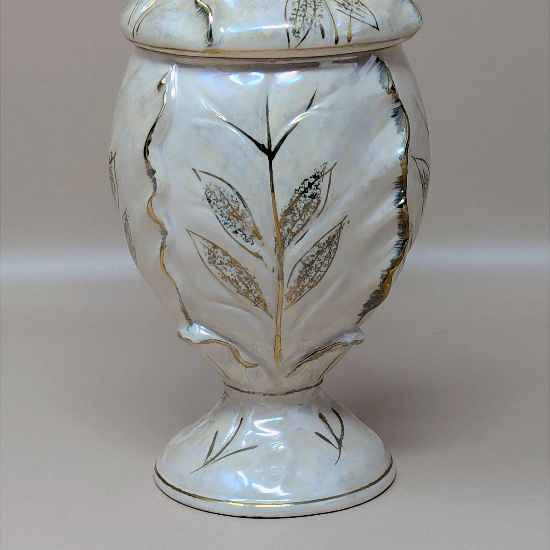 1960s Ceramic Iridescent Pink Bird Compote Jar