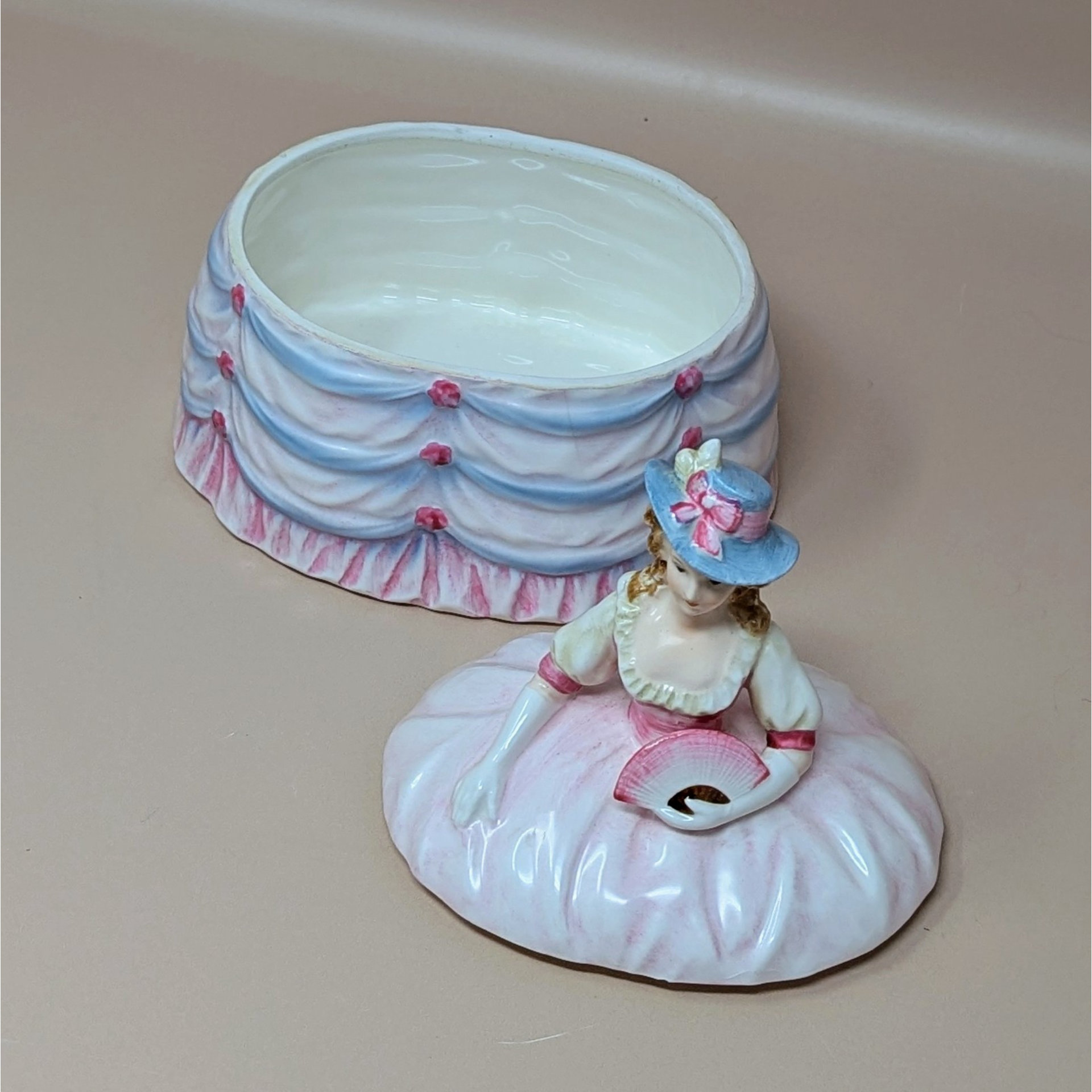 1950s Andrea Ceramic Victorian Lady Powder Box