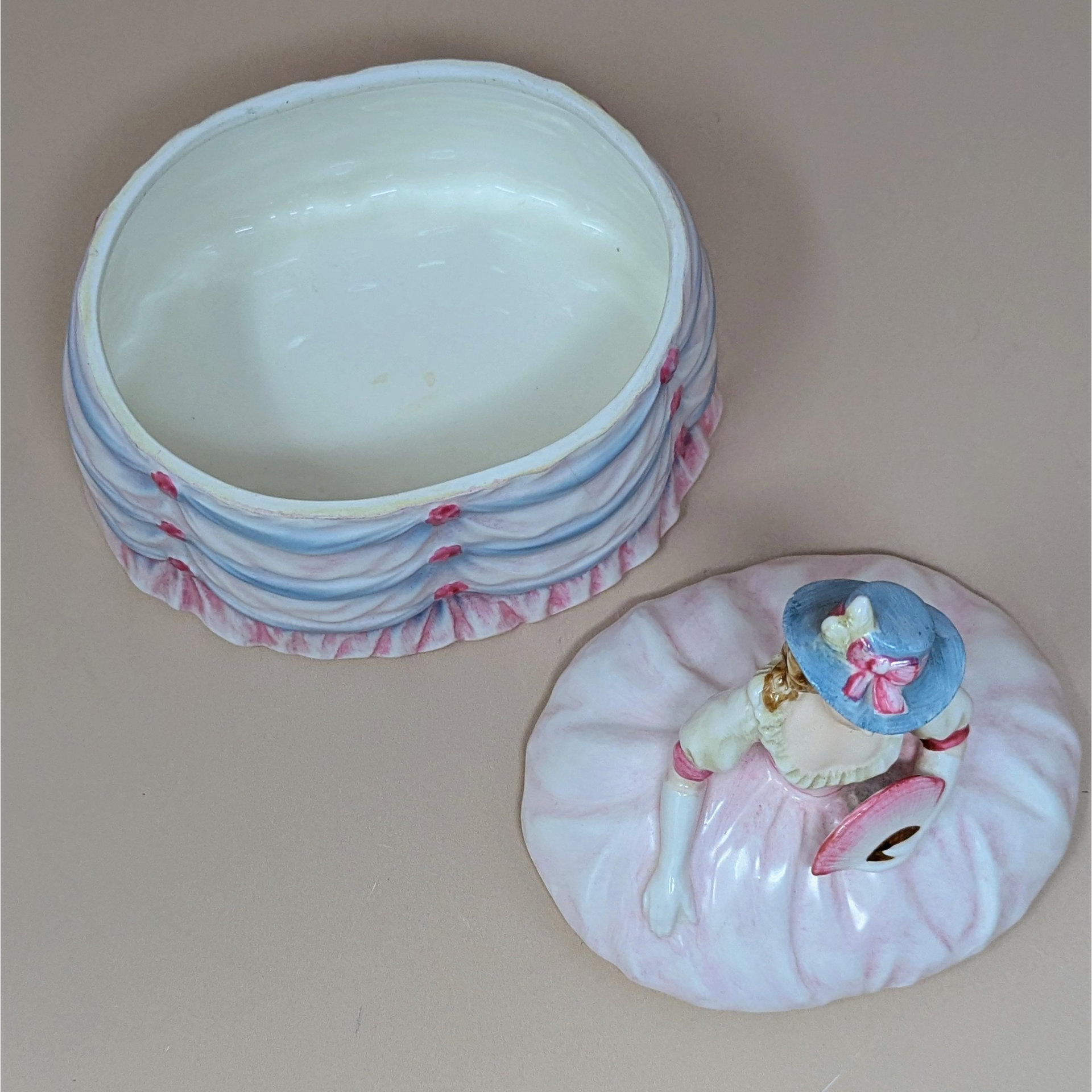 1950s Andrea Ceramic Victorian Lady Powder Box