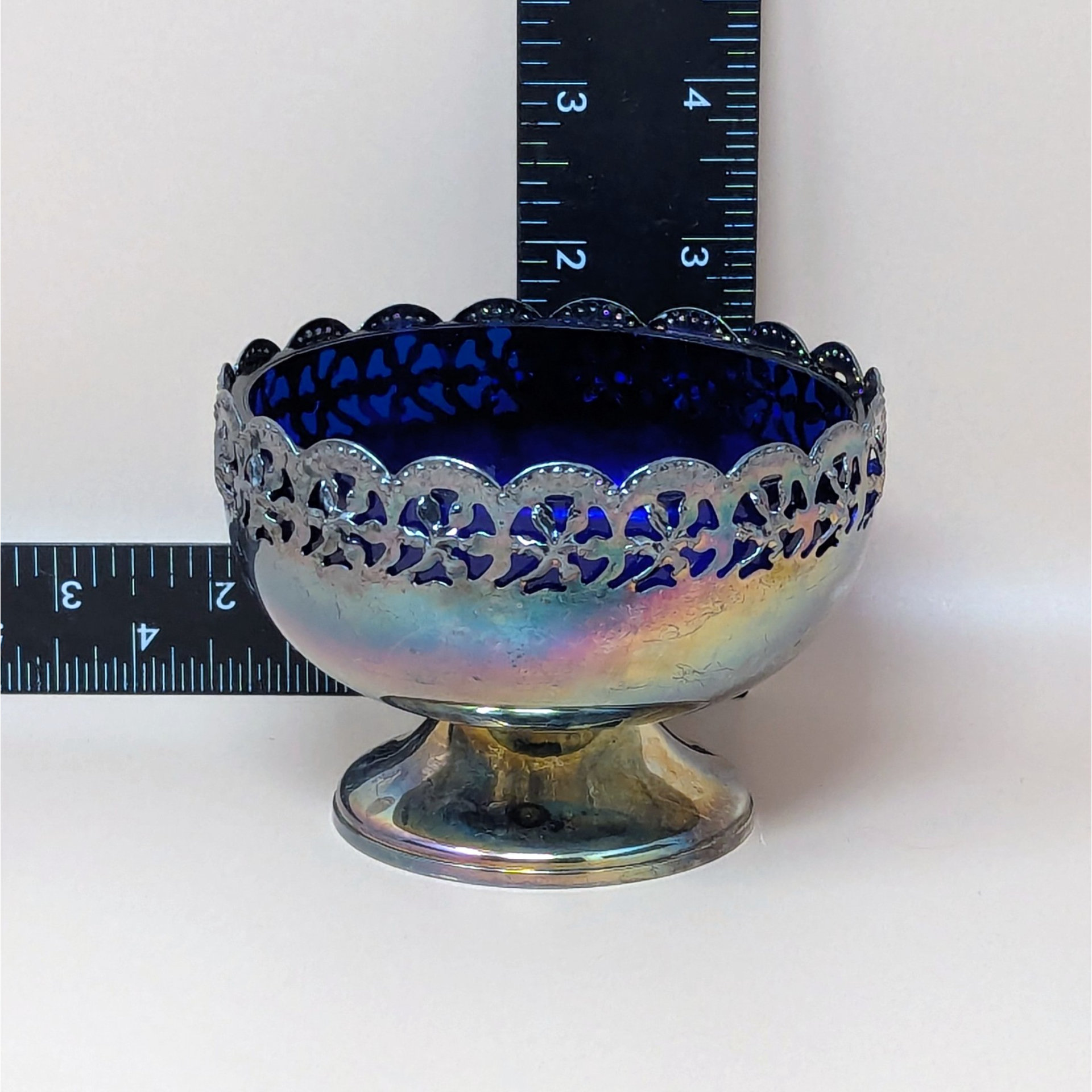 1950s English Celtic Silverplated Cobalt Blue Glass Cream Sugar Set