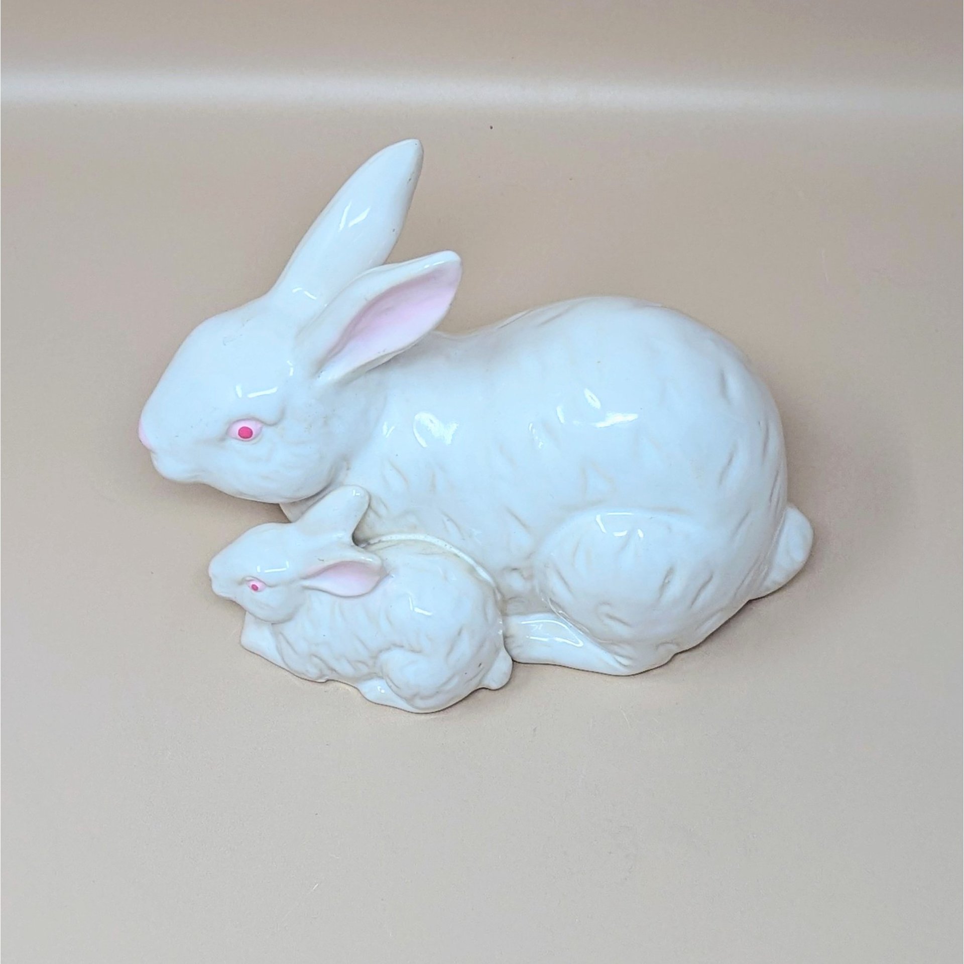 1960s Rosenthal Netter Ceramic Mother and Baby Bunny Figurine