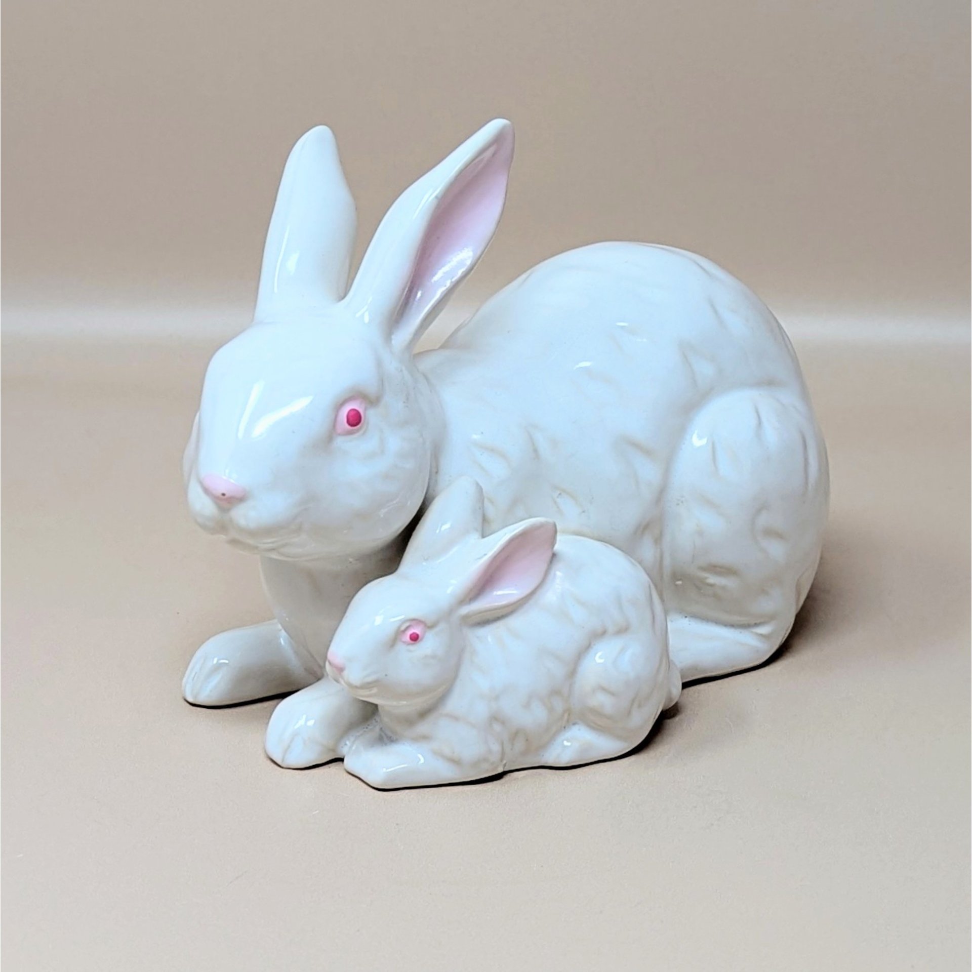 1960s Rosenthal Netter Ceramic Mother and Baby Bunny Figurine