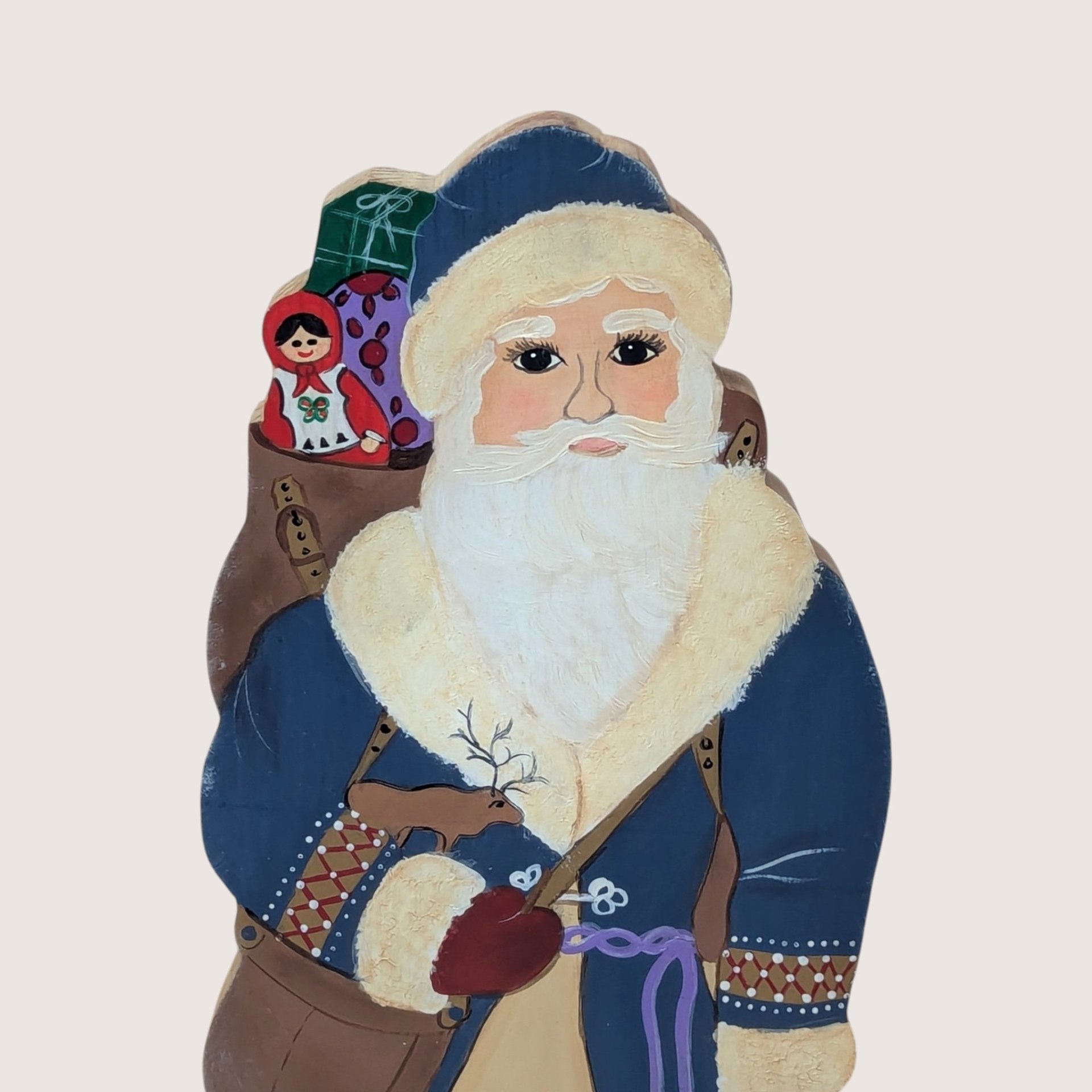1990s Hand Painted Wooden Santa Claus Folk Art Standee Figure