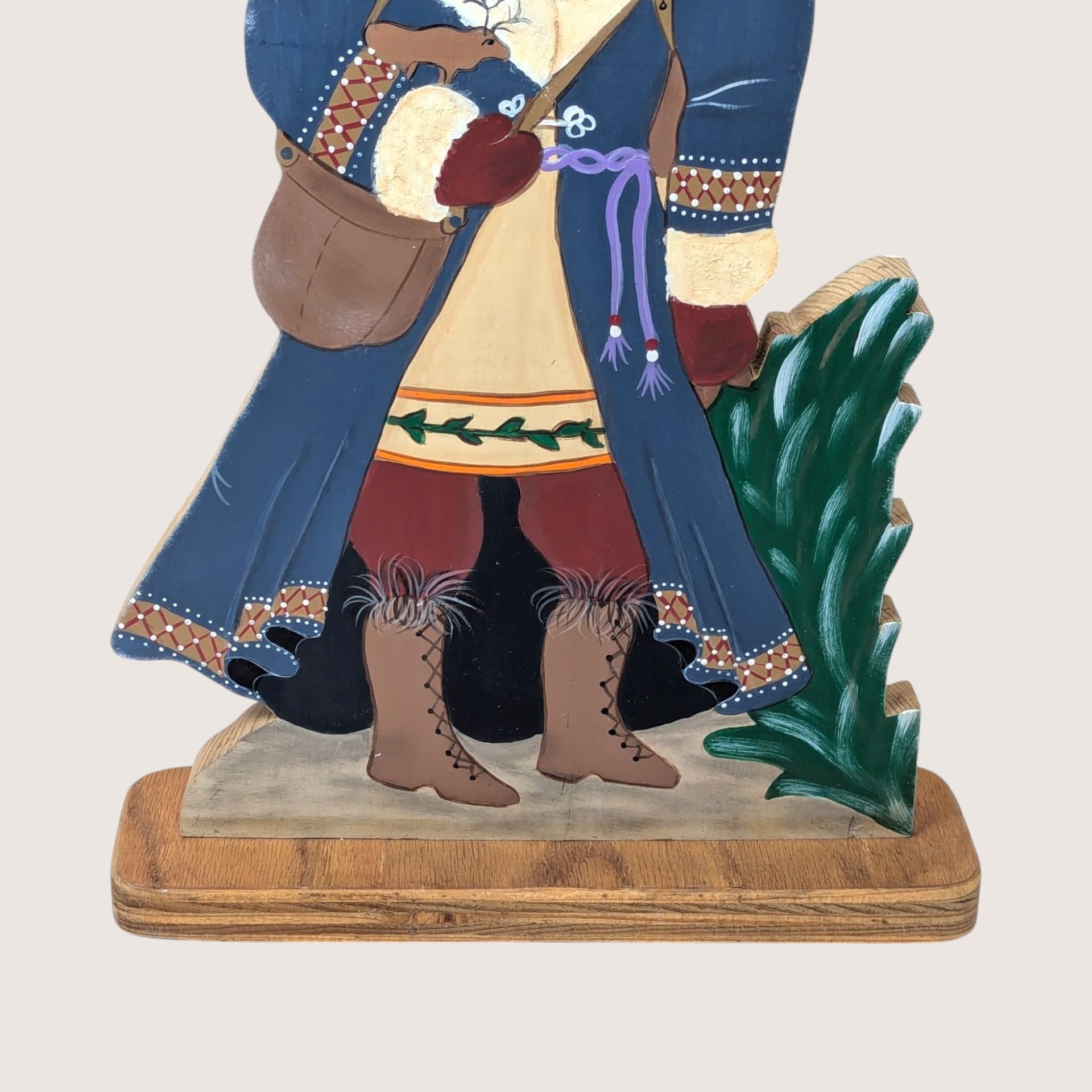 1990s Hand Painted Wooden Santa Claus Folk Art Standee Figure