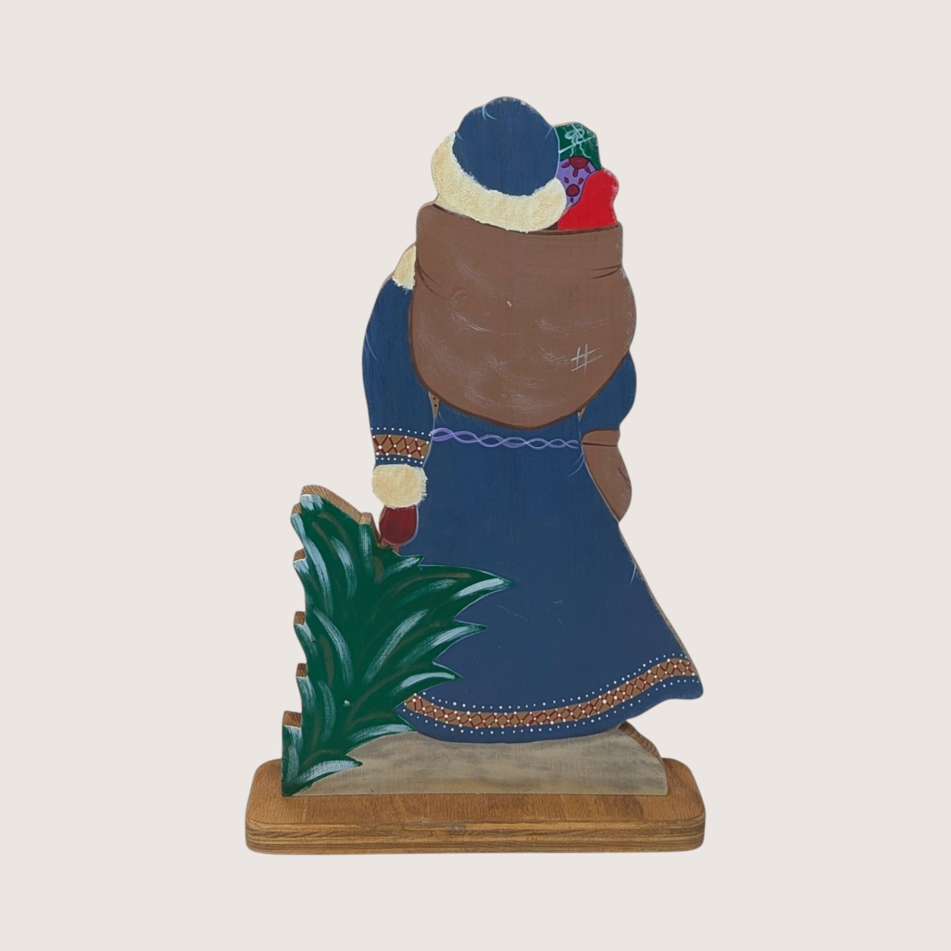 1990s Hand Painted Wooden Santa Claus Folk Art Standee Figure