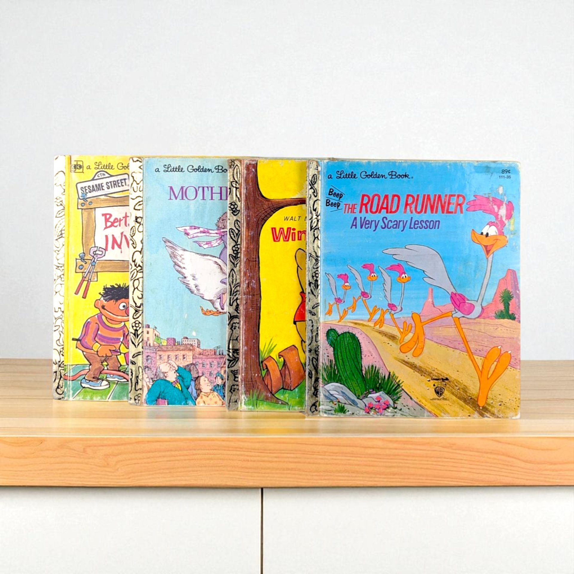 Vintage Little Golden Book Set, Winnie the Pooh, Mother Goose, Bert's Inventions, Road Runner, Children's Story Collection, Classic Reads
