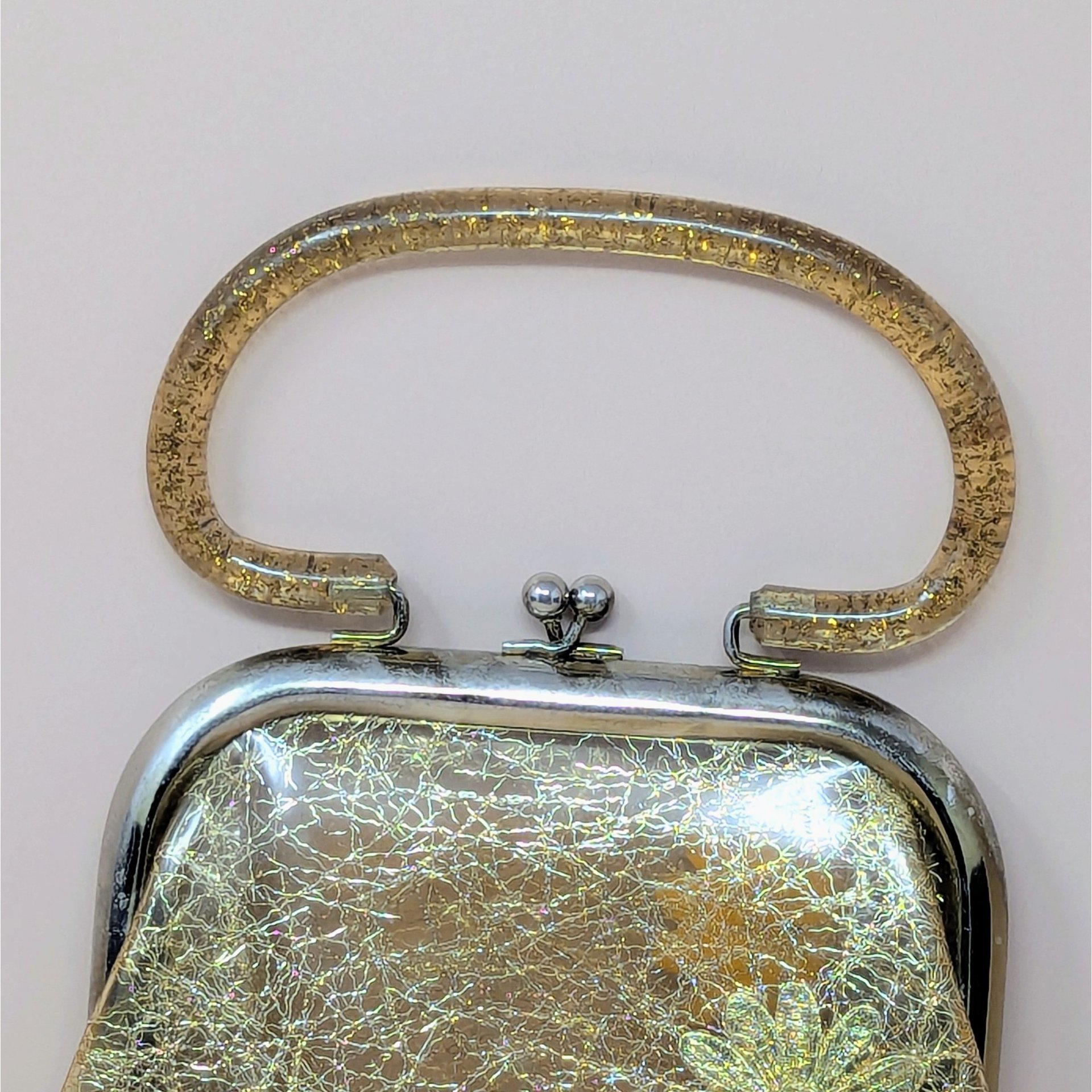 1960s Clear Vinyl Gold Tinsel Glitter Purse