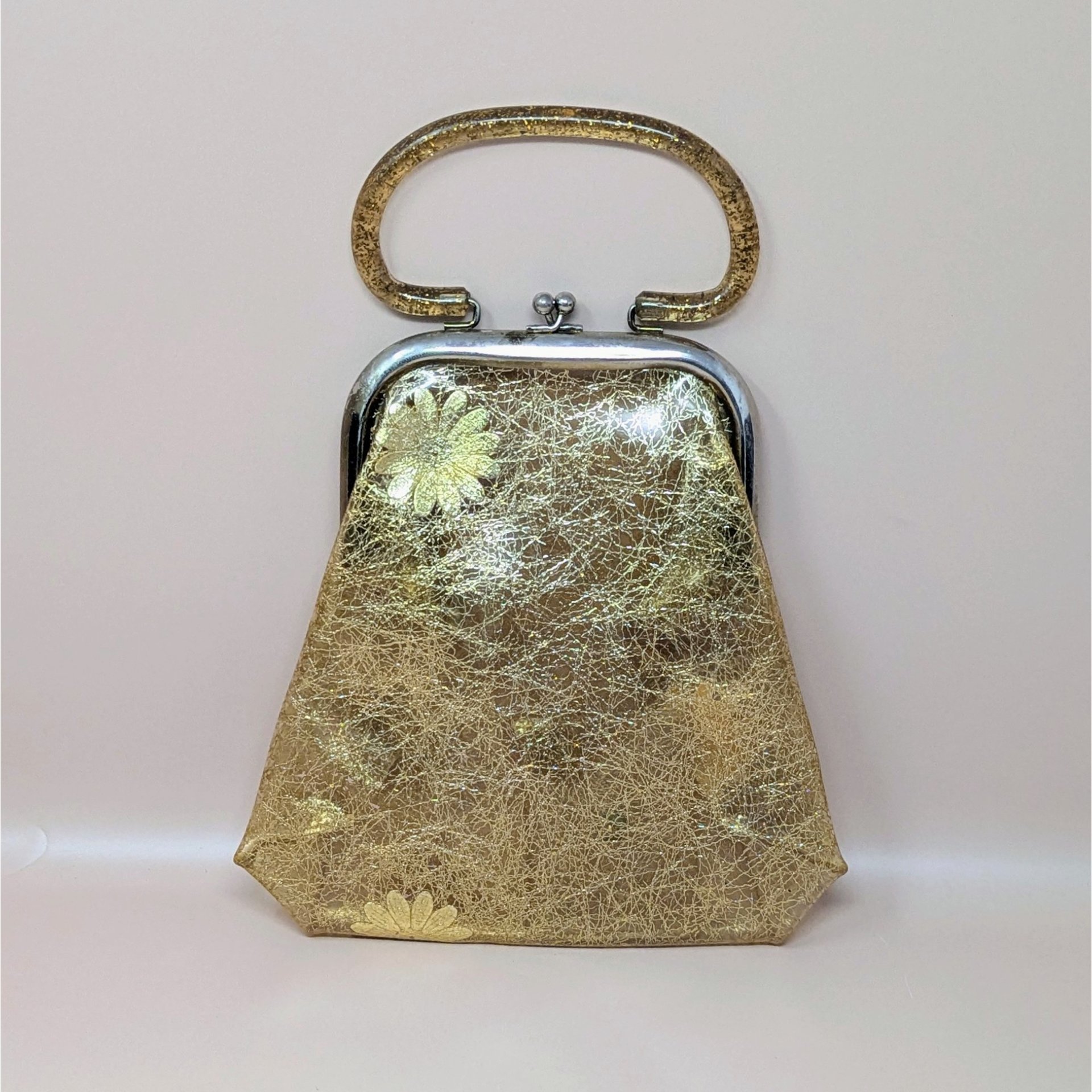 1960s Clear Vinyl Gold Tinsel Glitter Purse