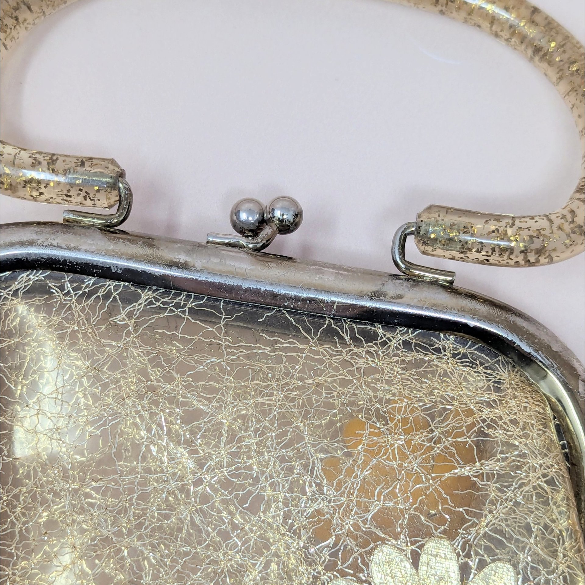 1960s Clear Vinyl Gold Tinsel Glitter Purse