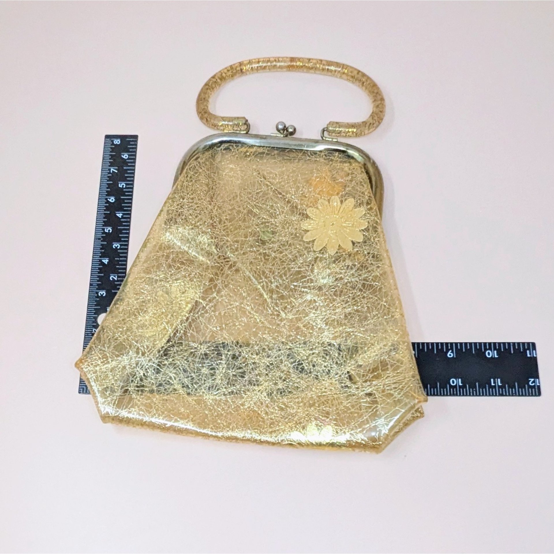 1960s Clear Vinyl Gold Tinsel Glitter Purse