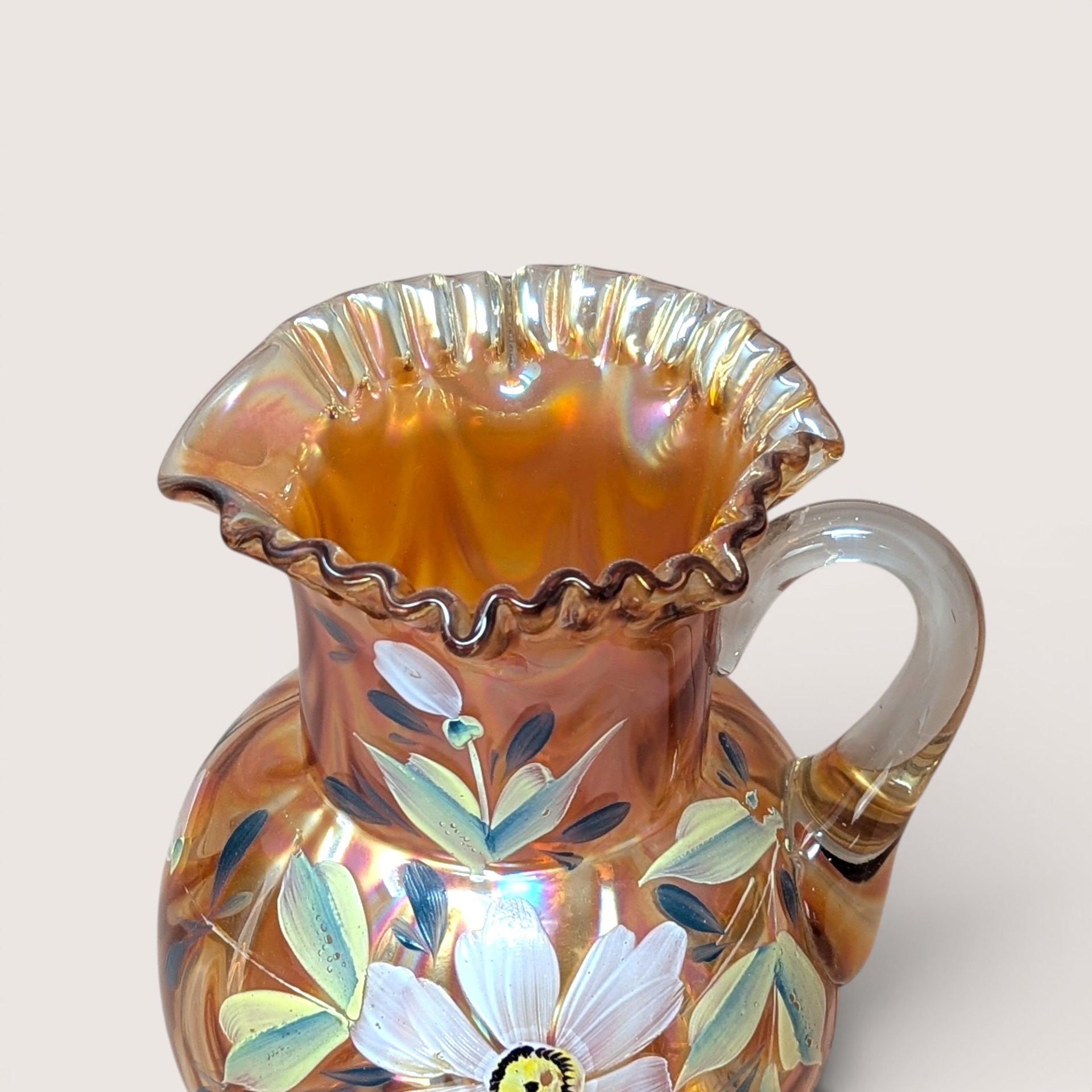 1970s Fenton Draped Marigold Carnival Glass Pitcher