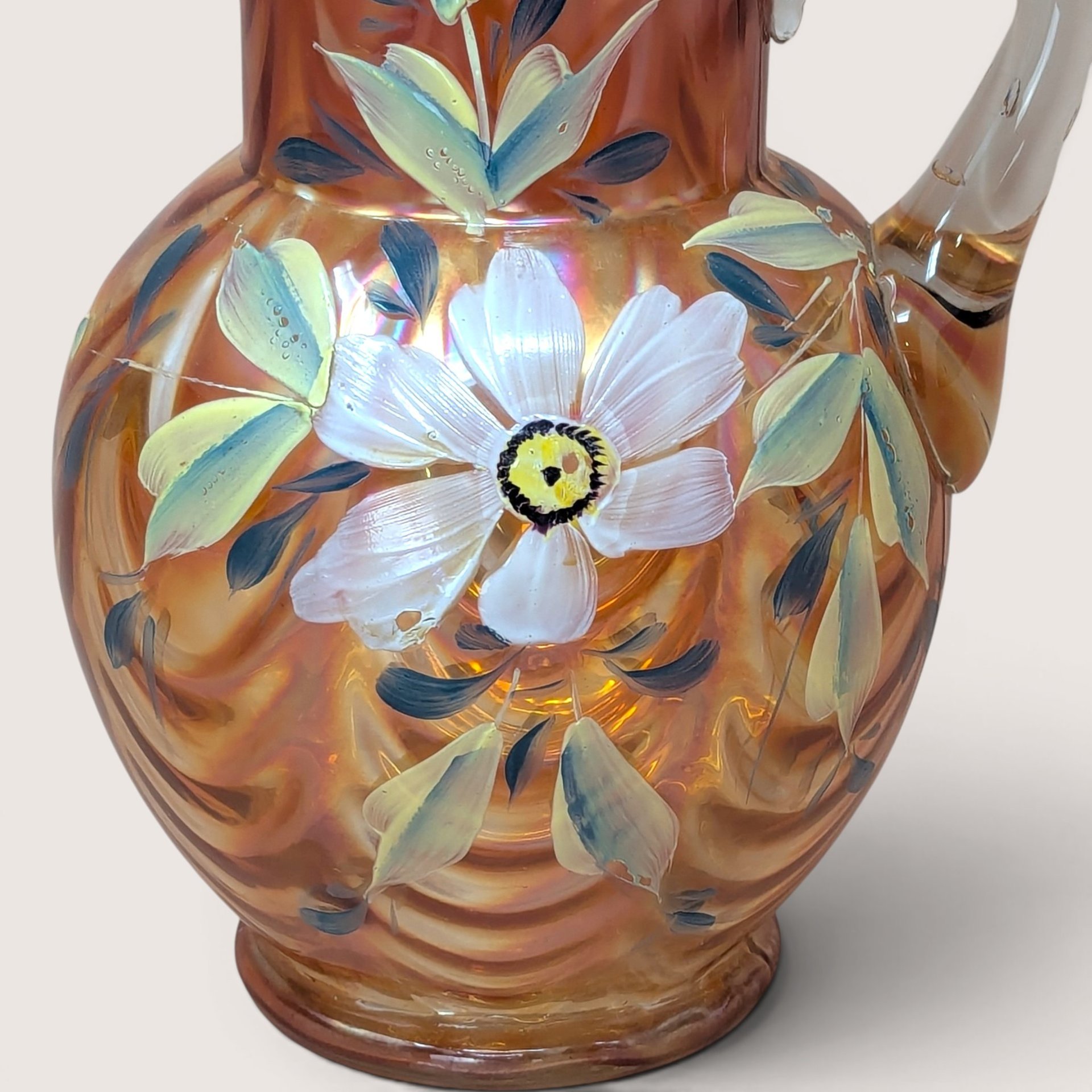 1970s Fenton Draped Marigold Carnival Glass Pitcher