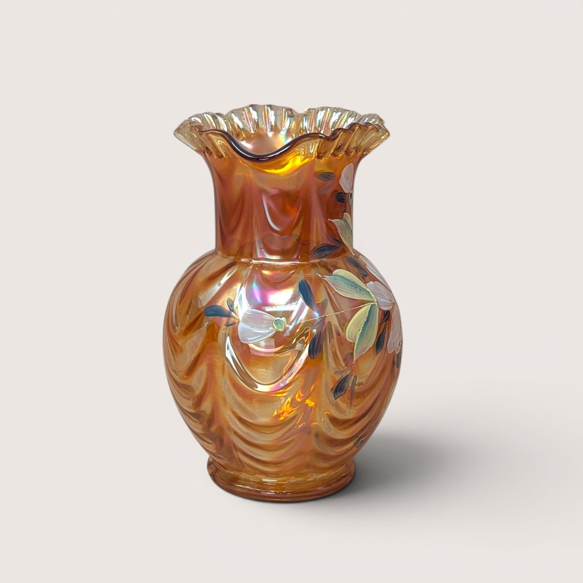 1970s Fenton Draped Marigold Carnival Glass Pitcher