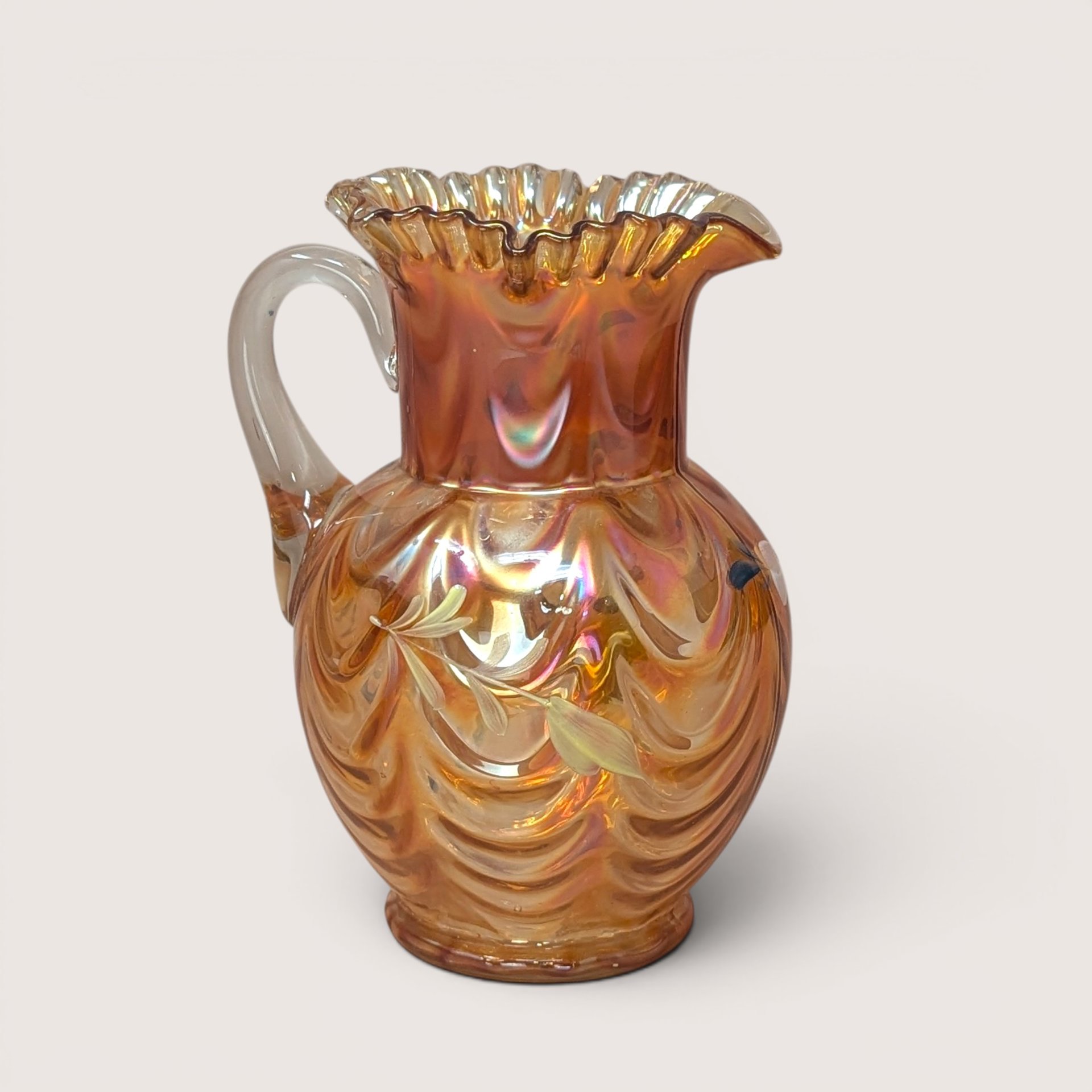 1970s Fenton Draped Marigold Carnival Glass Pitcher