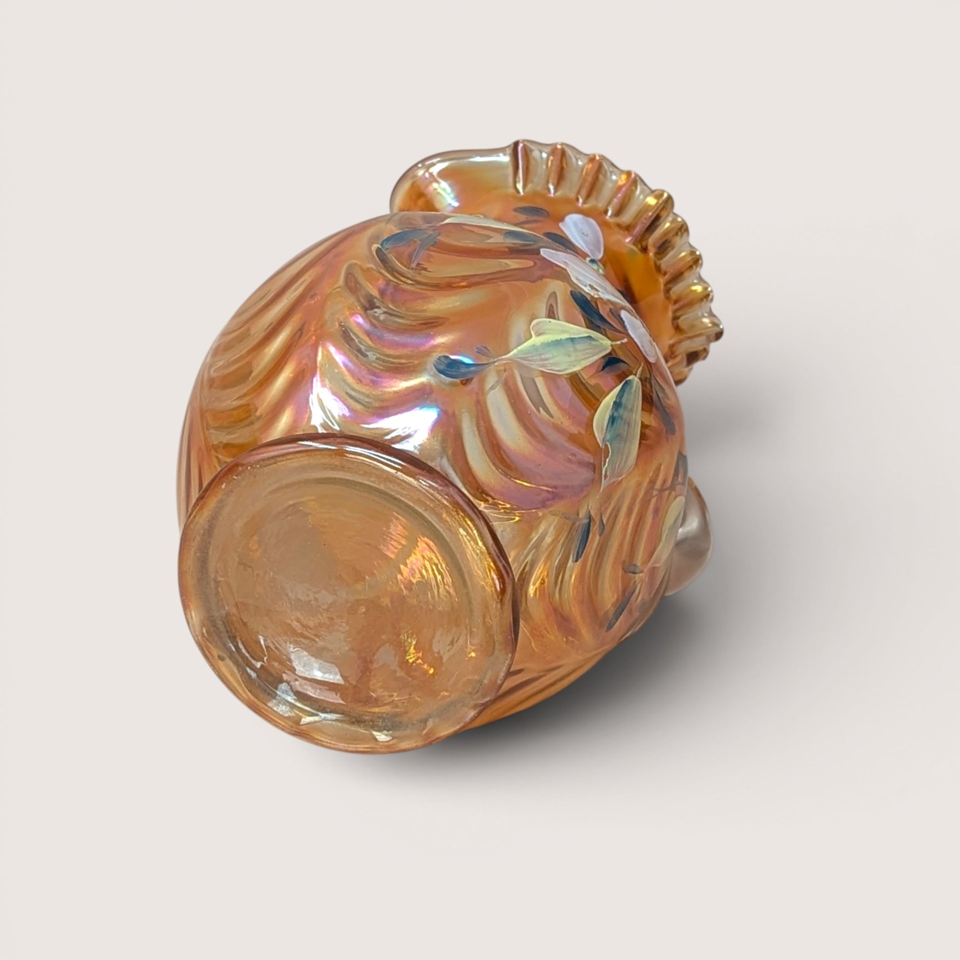 1970s Fenton Draped Marigold Carnival Glass Pitcher