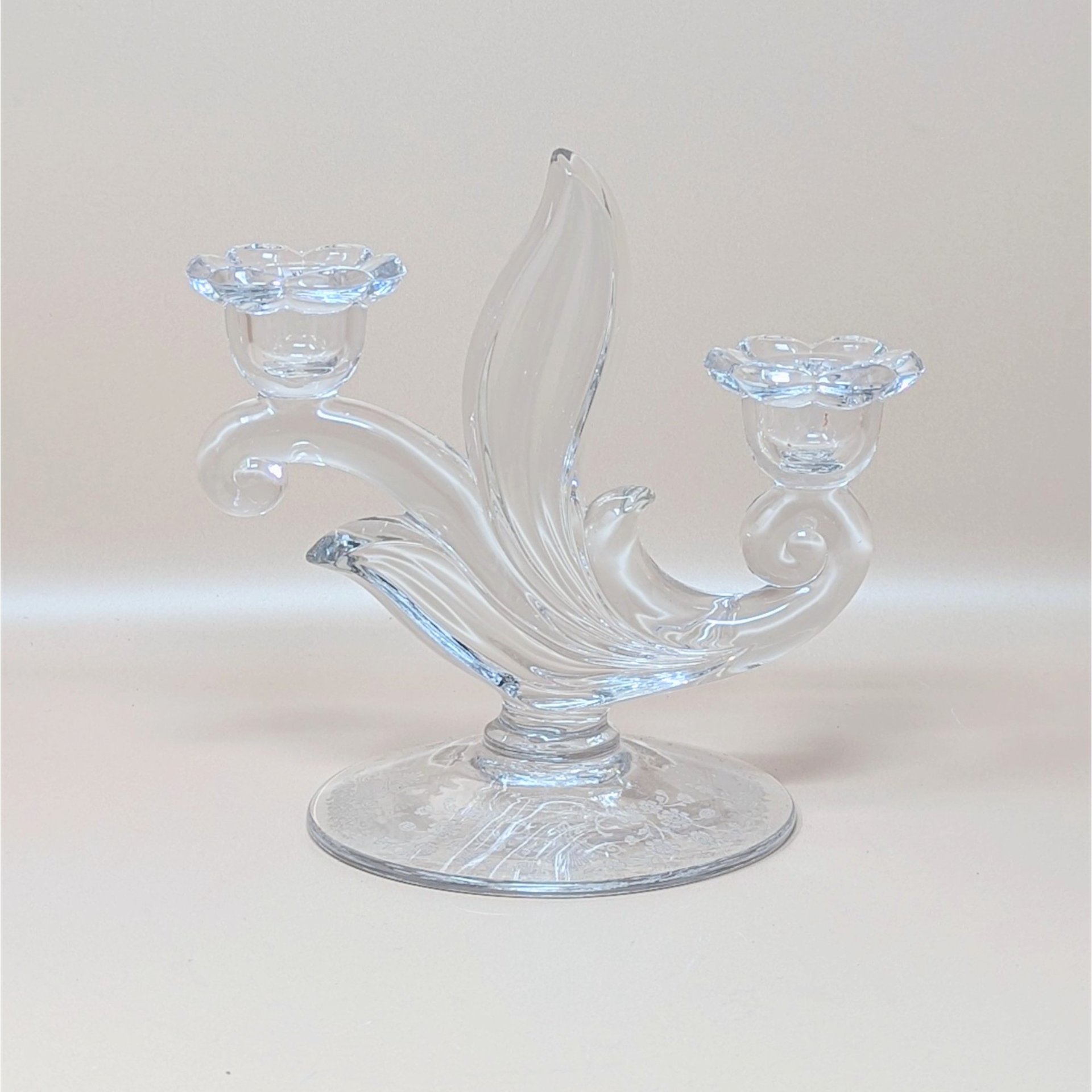 1940s Duncan Miller First Love Double Candlesticks Pair