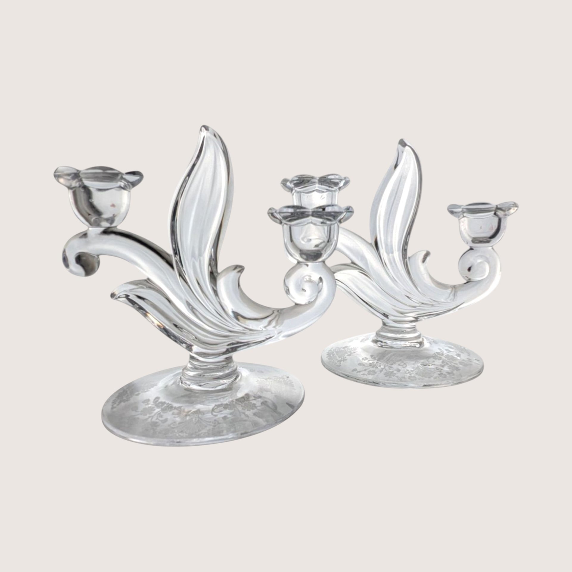 1940s Duncan Miller First Love Double Candlesticks Pair
