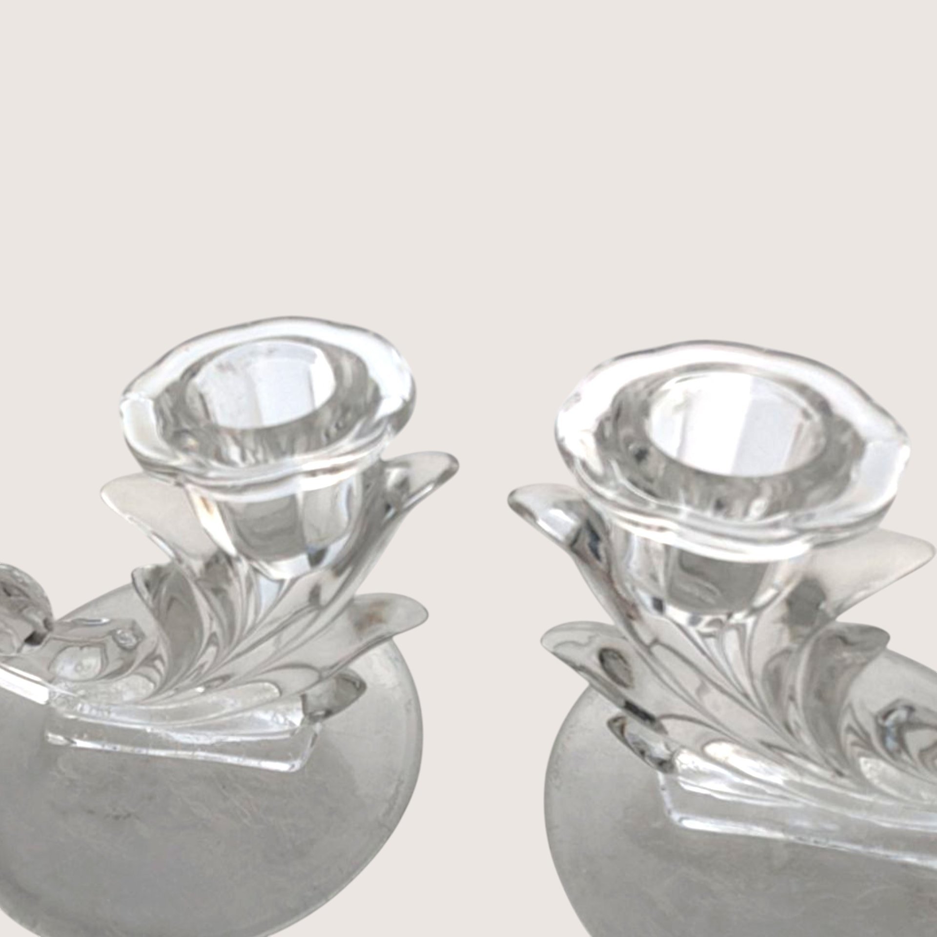 1940s Fostoria Navarre Baroque Cornucopia Candlestick Holders Pair