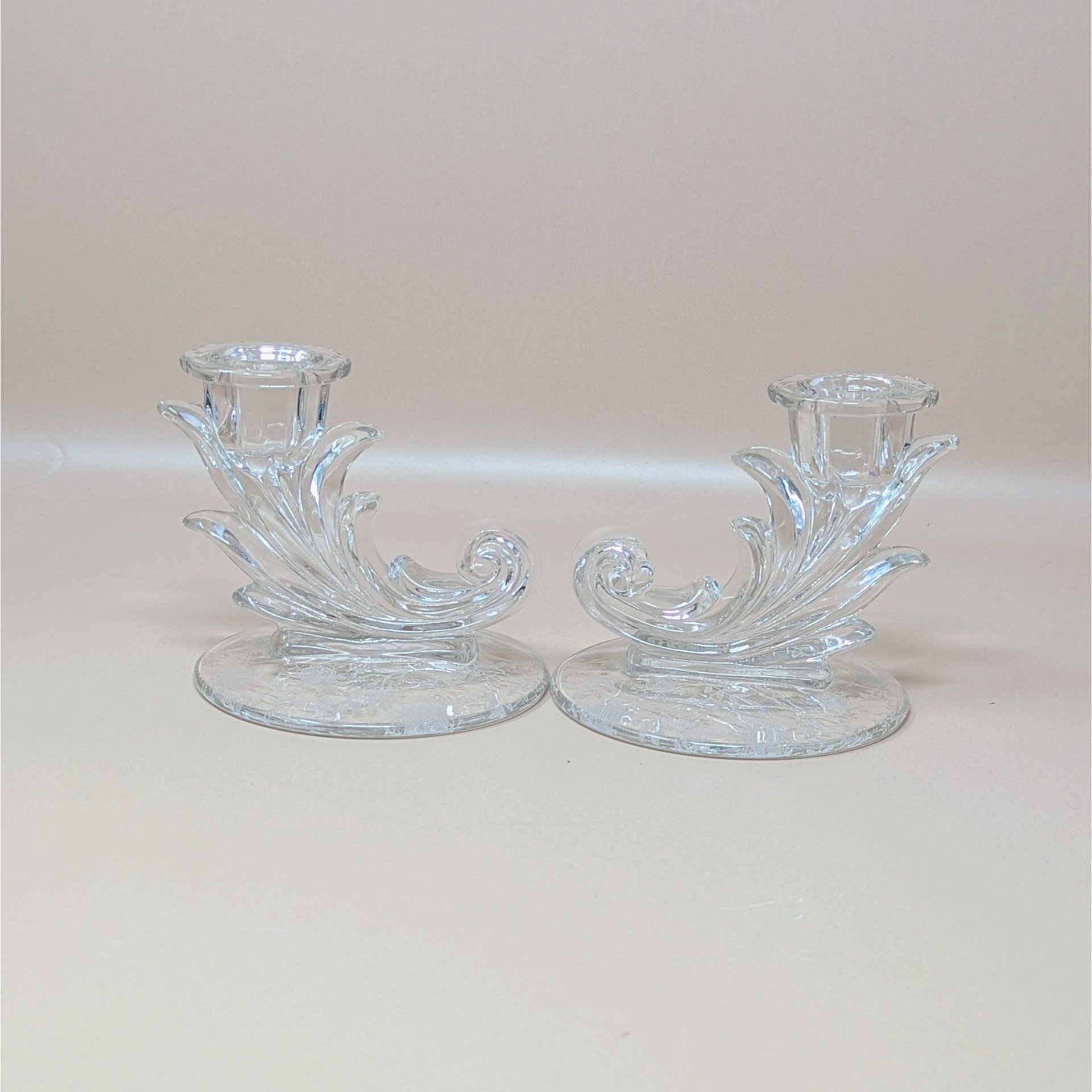 1940s Fostoria Navarre Baroque Cornucopia Candlestick Holders Pair