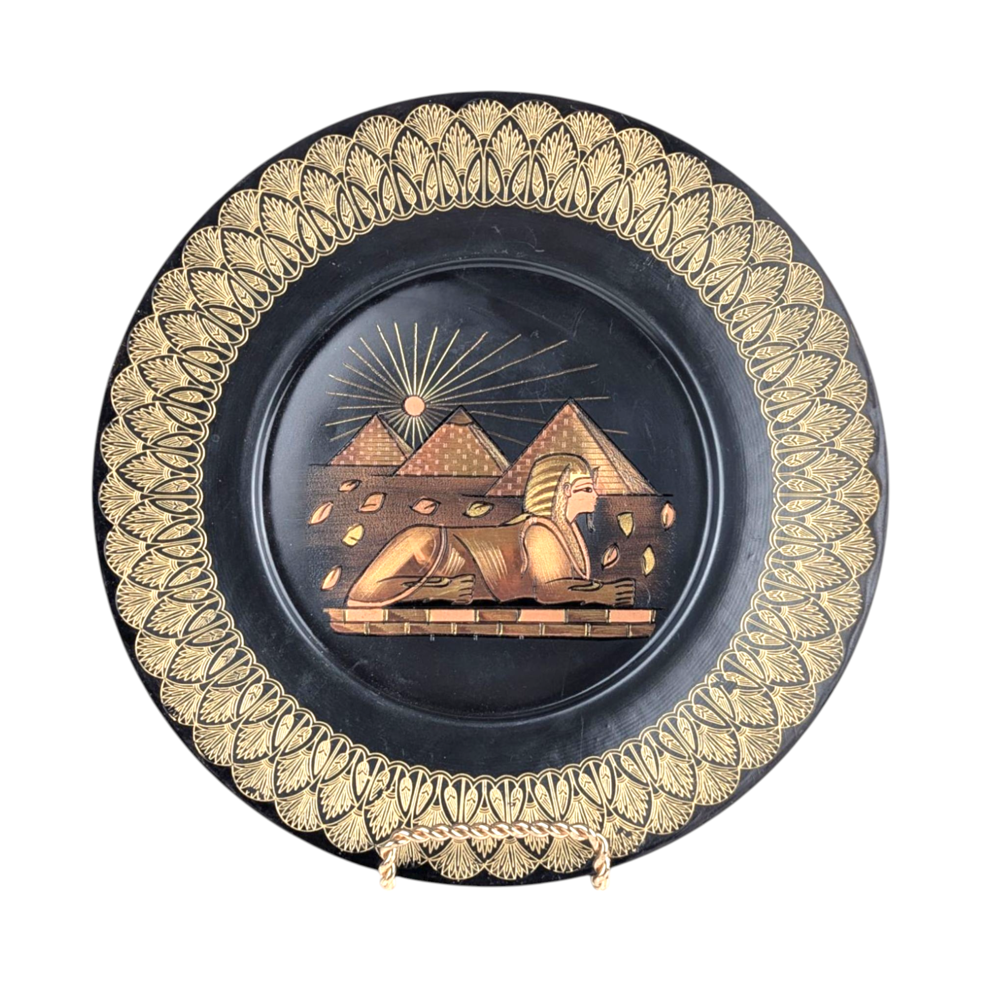 Vintage Egyptian Brass Decor Plate, Sphinx, Pyramids, Wall Hanging, Gift