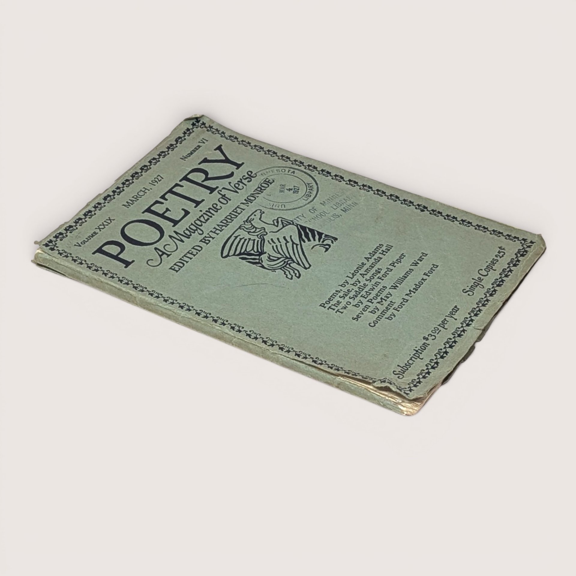 1927 Poetry A Magazine of Verse March Harriet Monroe Softcover