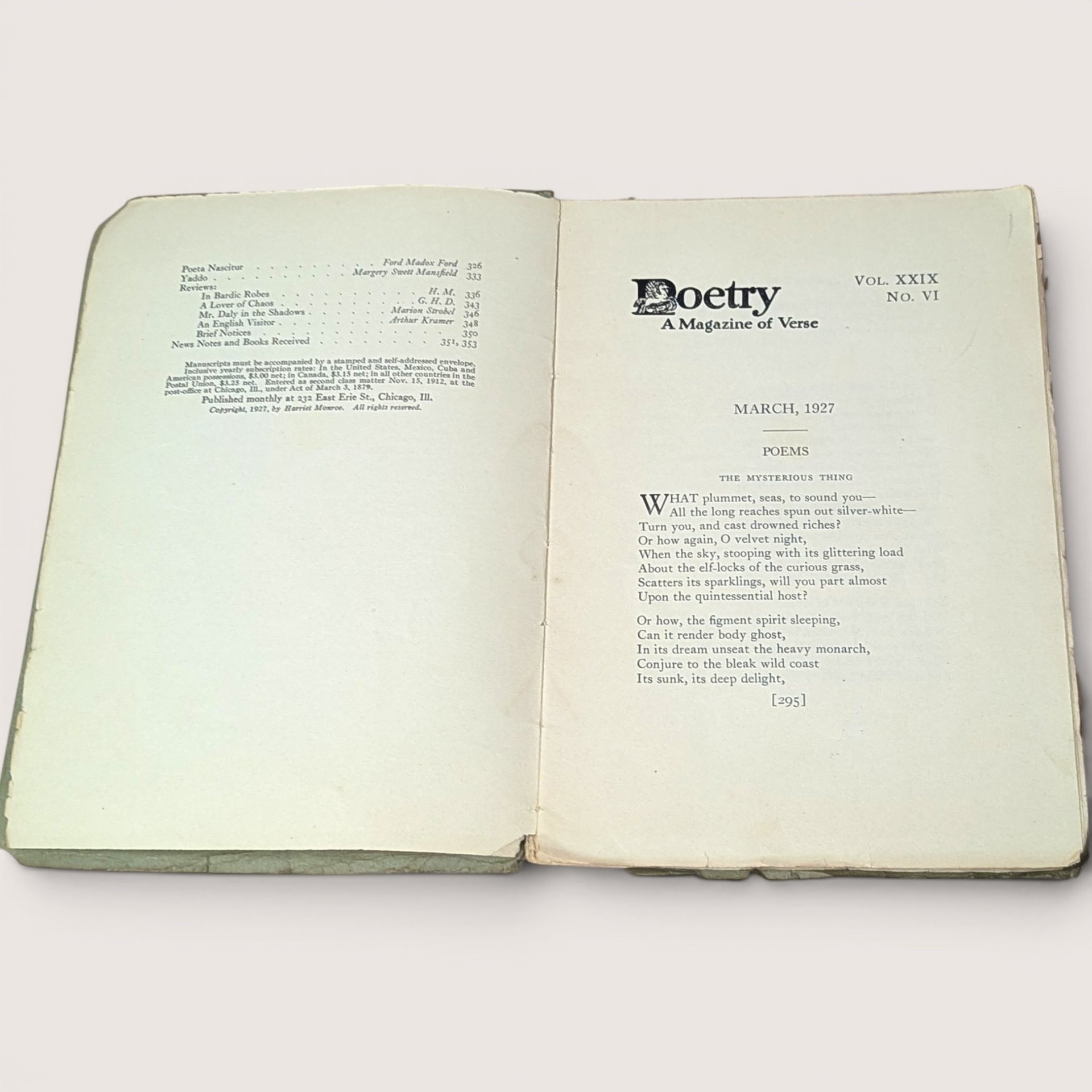 1927 Poetry A Magazine of Verse March Harriet Monroe Softcover