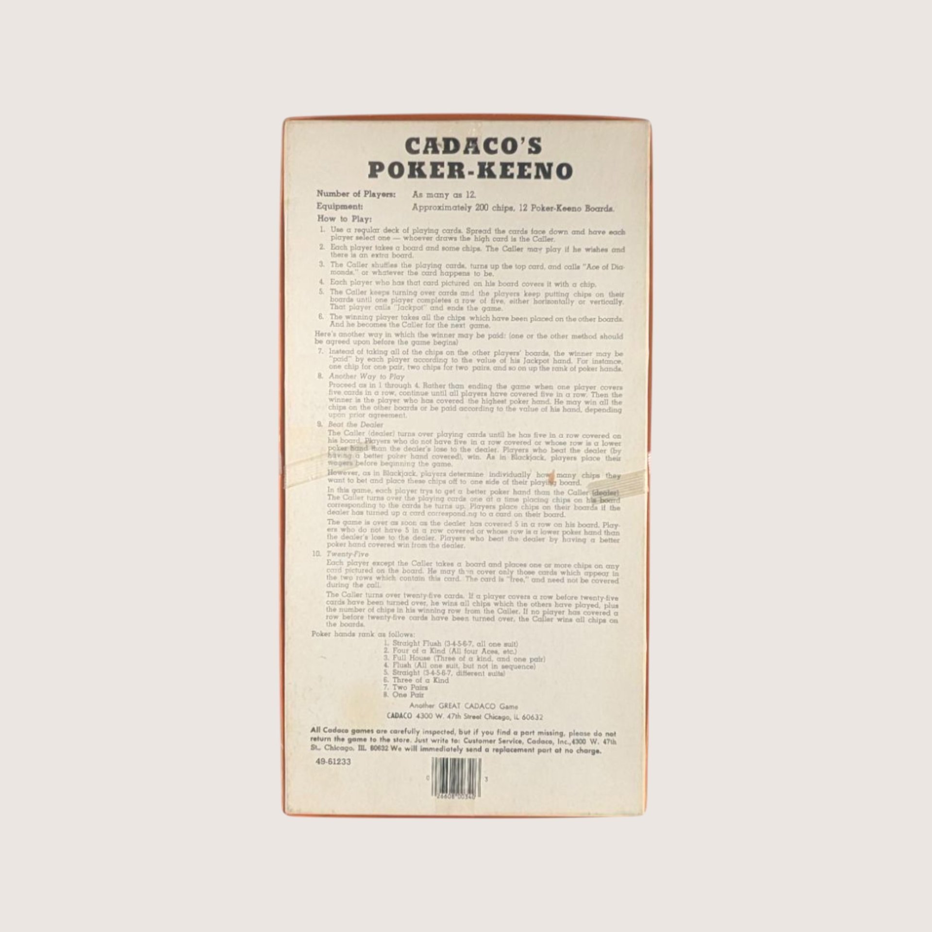 1977 Cadaco Poker-Keeno Game