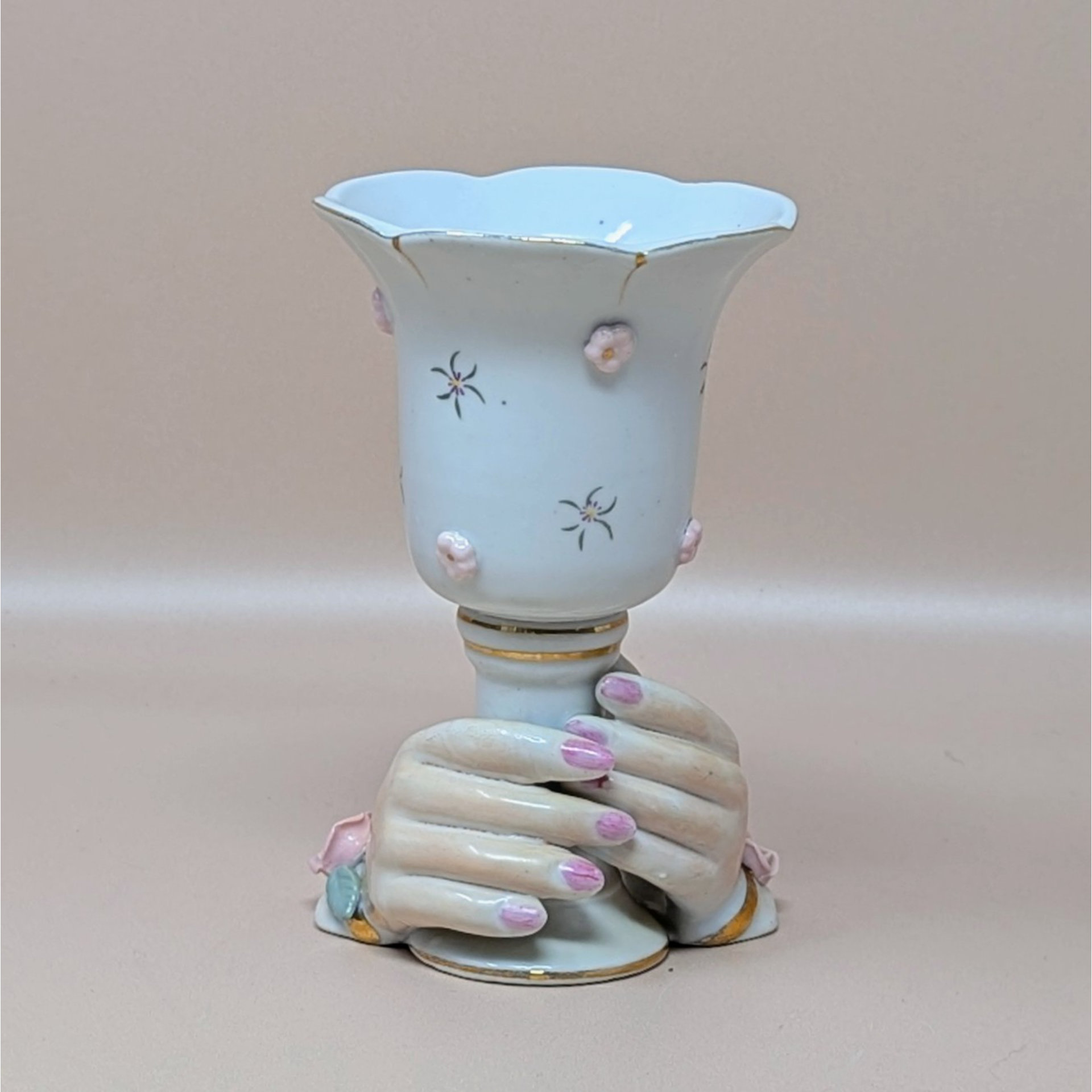 Vintage Ceramic Hands Holding Cup Candle Holder Pair