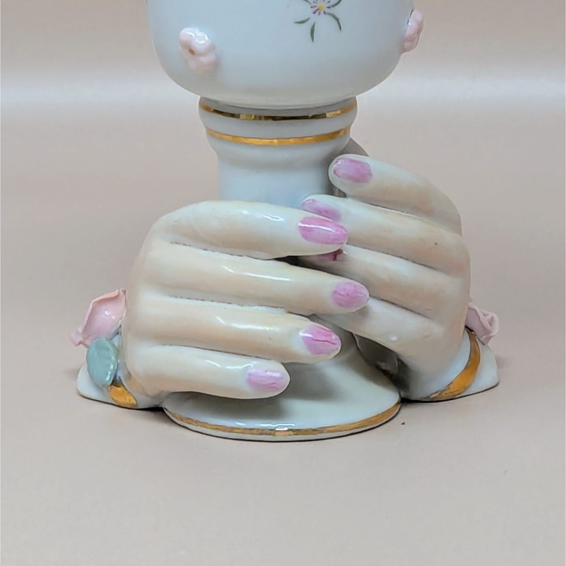 Vintage Ceramic Hands Holding Cup Candle Holder Pair