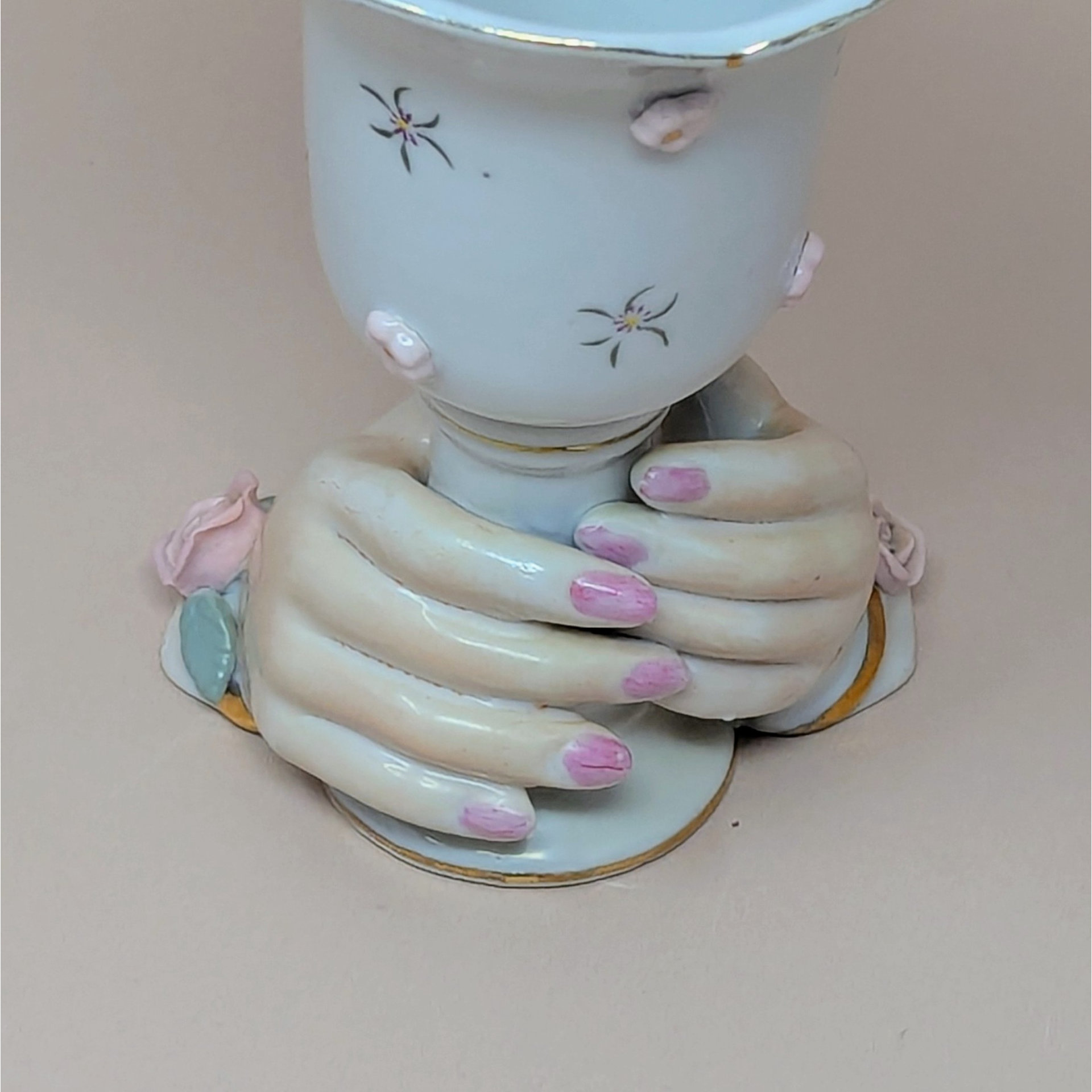 Vintage Ceramic Hands Holding Cup Candle Holder Pair
