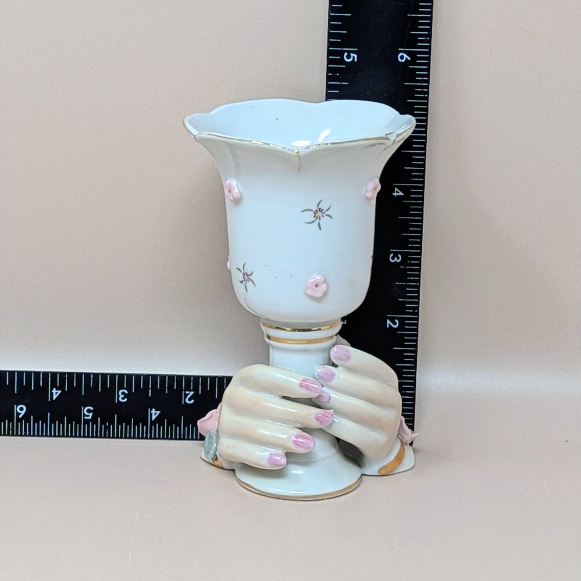 Vintage Ceramic Hands Holding Cup Candle Holder Pair
