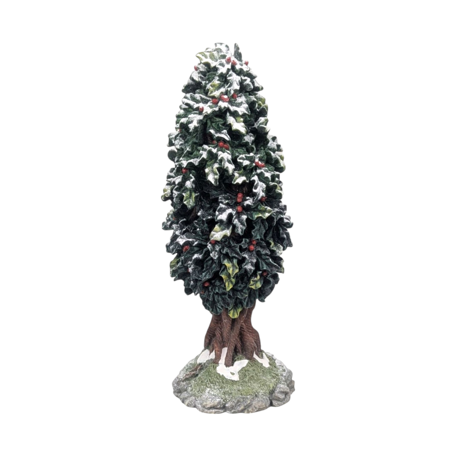 Vintage Dept 56 Village Holly Tree Figurine 7 Inch With Box, D56 Christmas Landscape Accessory, Winter Diorama Decor Gift