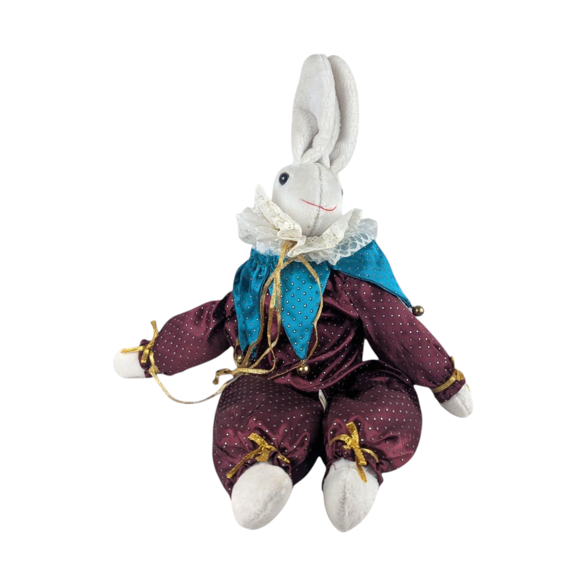 Vintage Beau Jester Bunny Plush, Limited Edition Harlequin Bunny Shelf Sitter, Whimsical Nursery Decor, Collectible Stuffed Animal