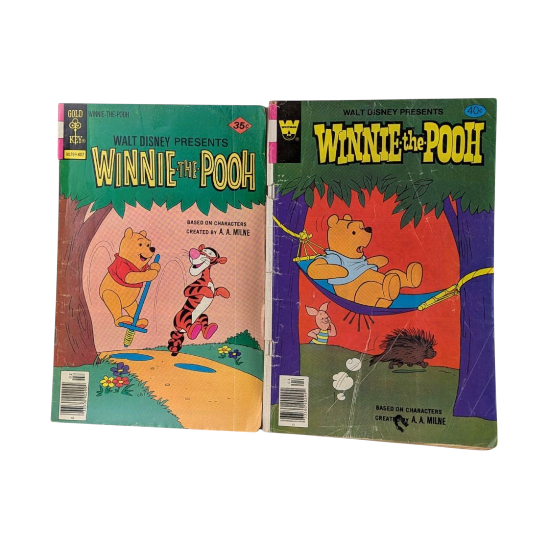 Vintage Winnie the Pooh Comics Lot of 2, 1970s Walt Disney Issue #5 and #12, Gold Key and Whitman Comic Book Set, A. A. Milne Characters
