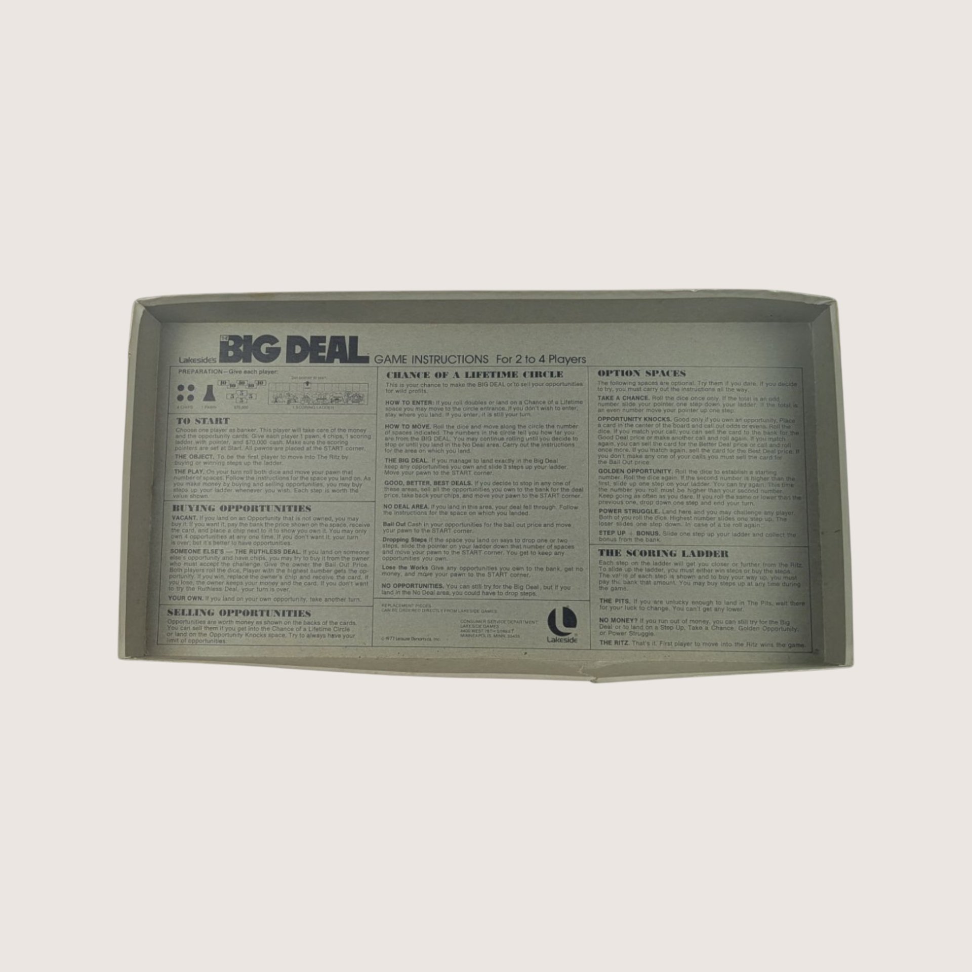 1977 Lakeside The Big Deal Board Game