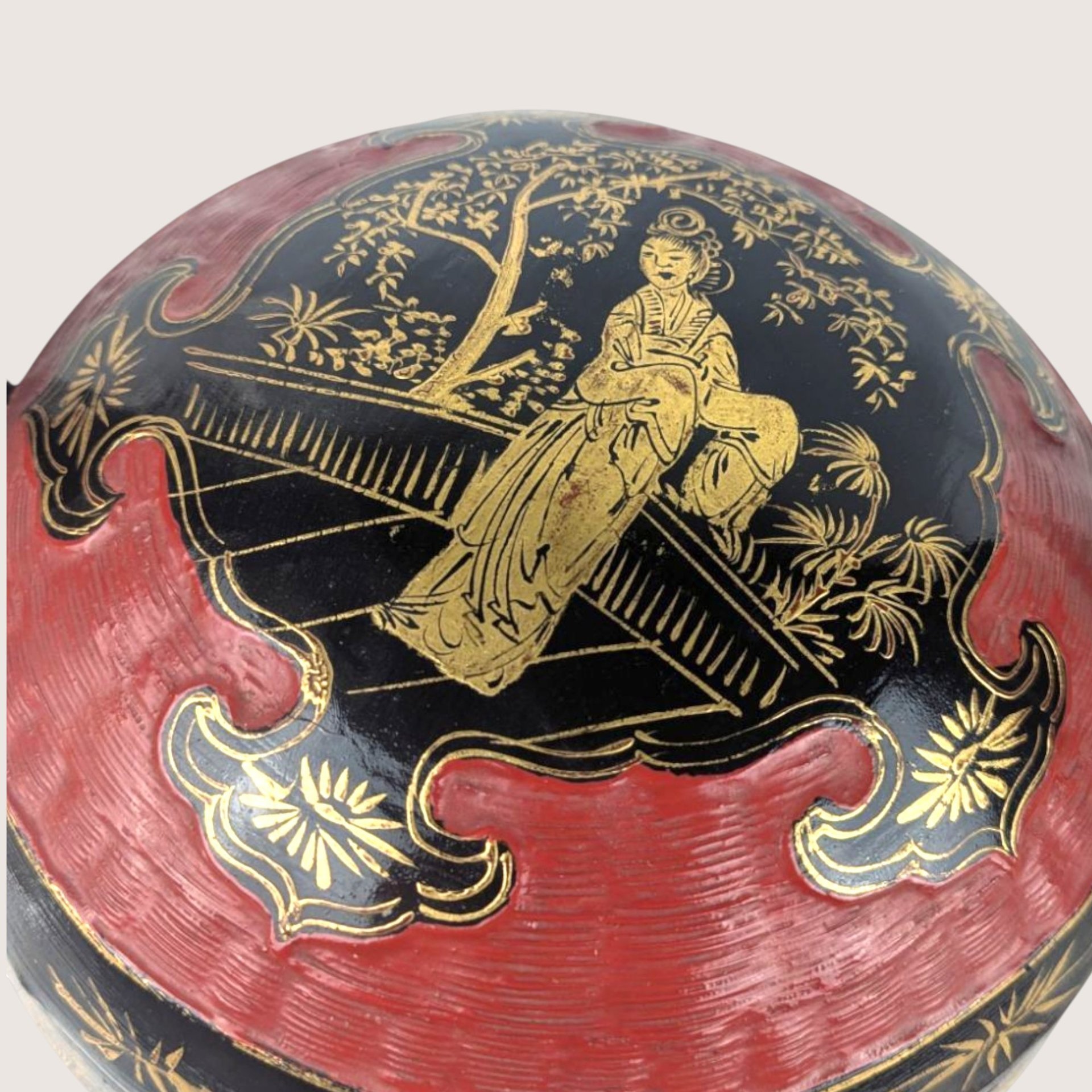 Vintage Chinese Hand Painted Bamboo Wedding Basket