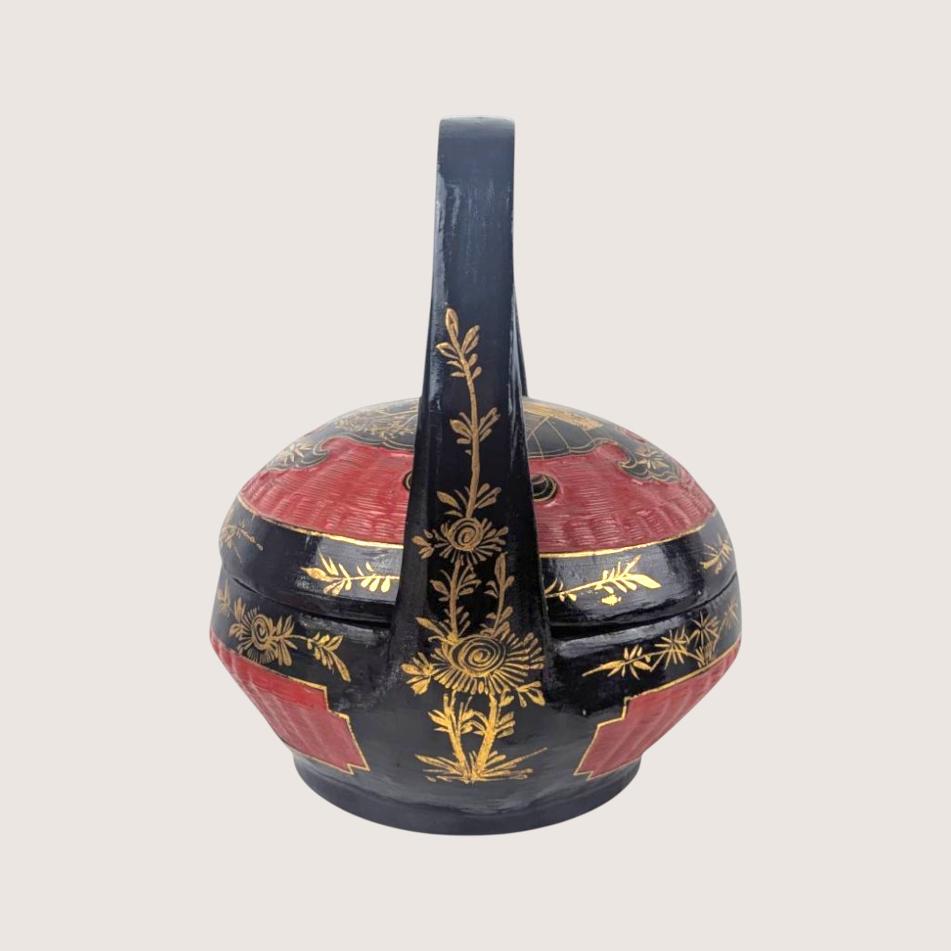 Vintage Chinese Hand Painted Bamboo Wedding Basket