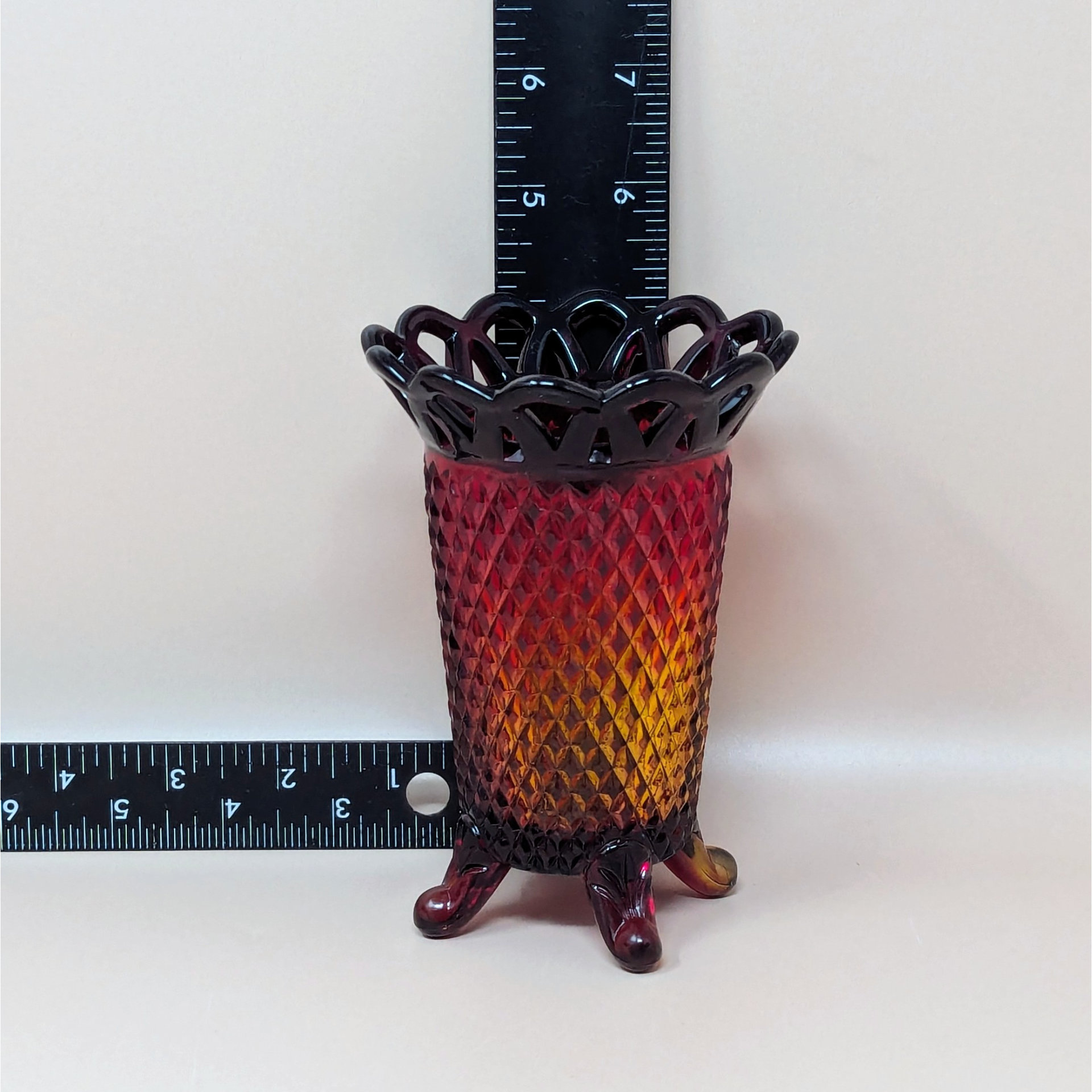 Vintage Imperial Glass Amberina Lace Edge 5 inch Vase